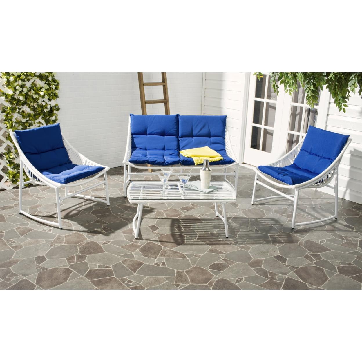 Berkane 4-Piece White and Navy Rattan Outdoor Set