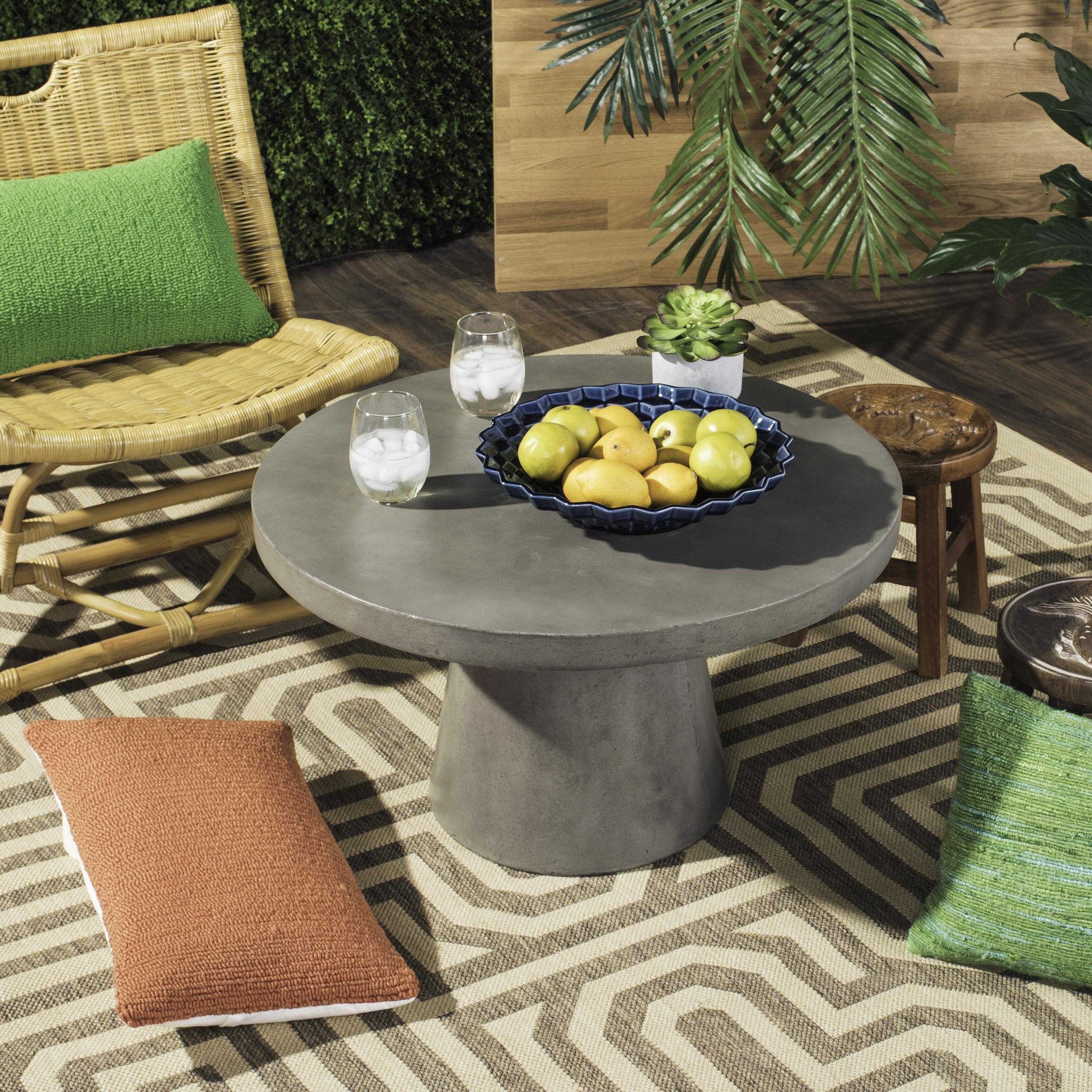 Delfia Concrete Round Indoor/Outdoor Coffee Table - Dark Grey - Safavieh