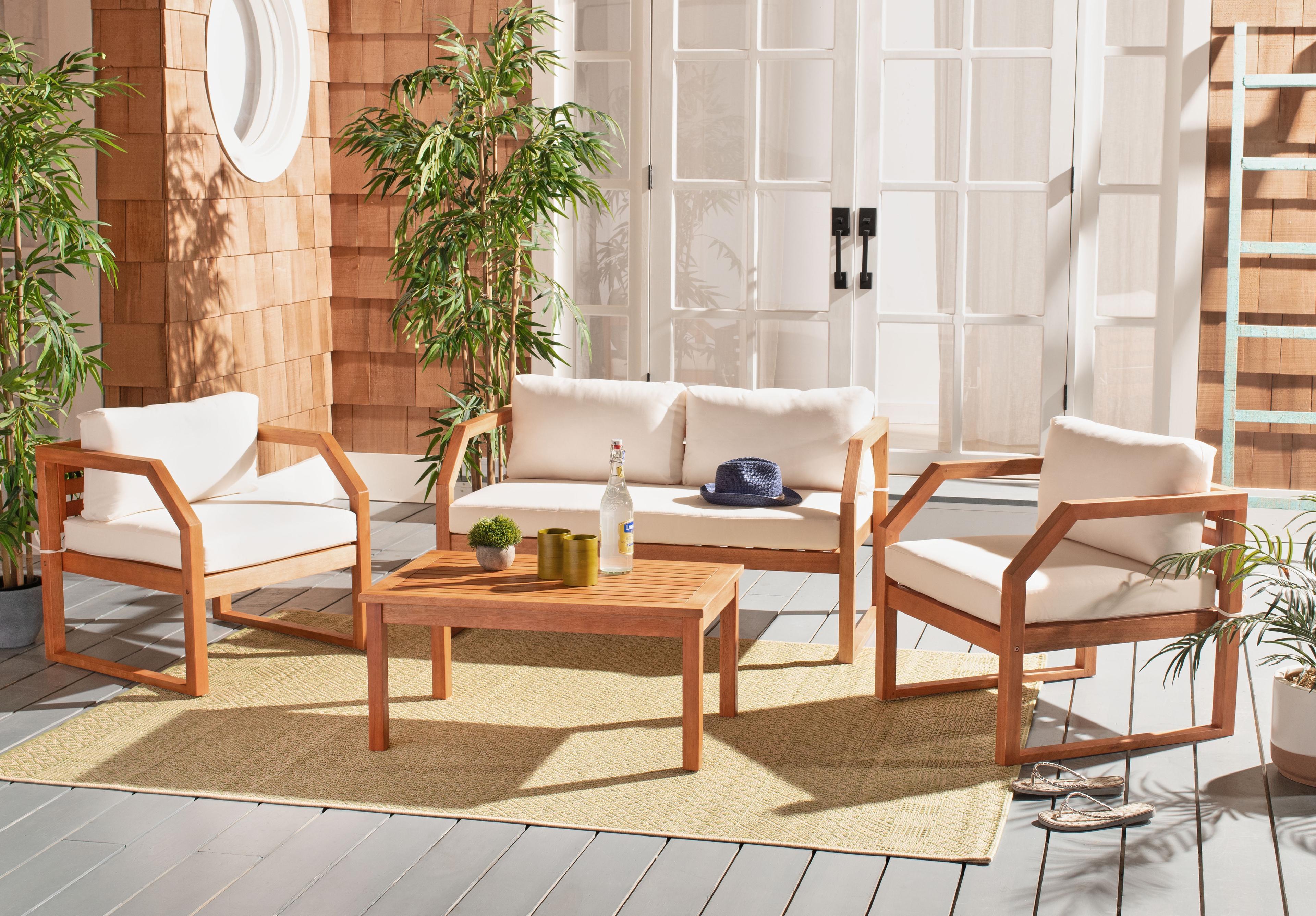 Dren 4 Piece Living Set - Indoor/Outdoor - PAT7067 - Natural/Beige - Safavieh