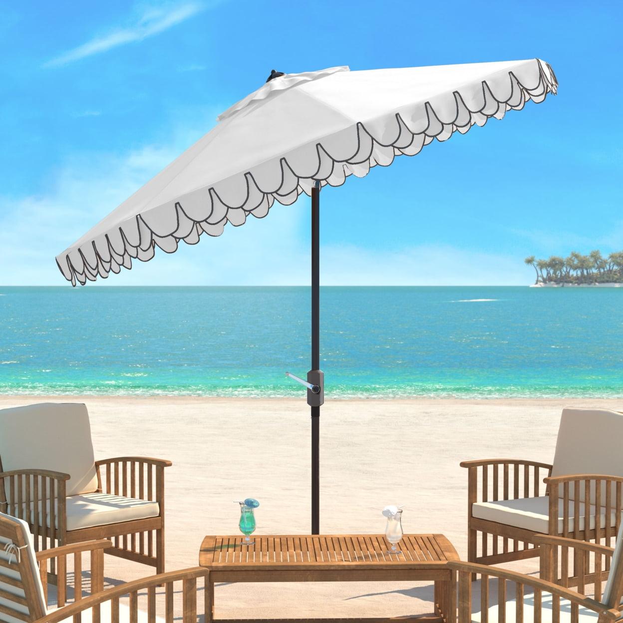 Venice 11Ft Round Crank Umbrella - PAT8110 - Ivory/Black - Safavieh