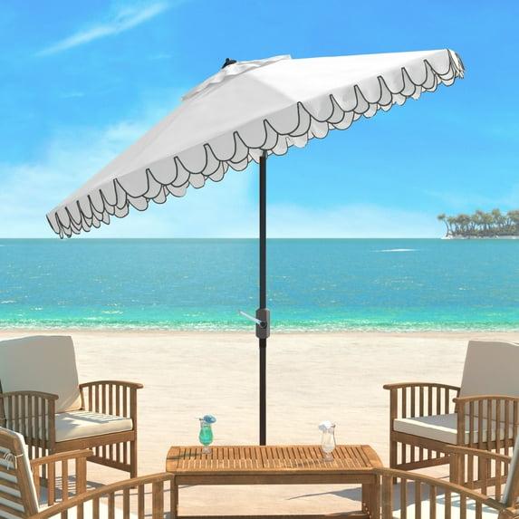 Venice 11Ft Round Crank Umbrella - PAT8110 - Ivory/Black - Safavieh