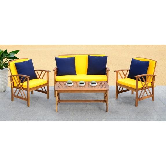 Fontana 4 Piece Set - Indoor/Outdoor - PAT7008 - Natural/Yellow + Solid Pillow - Safavieh