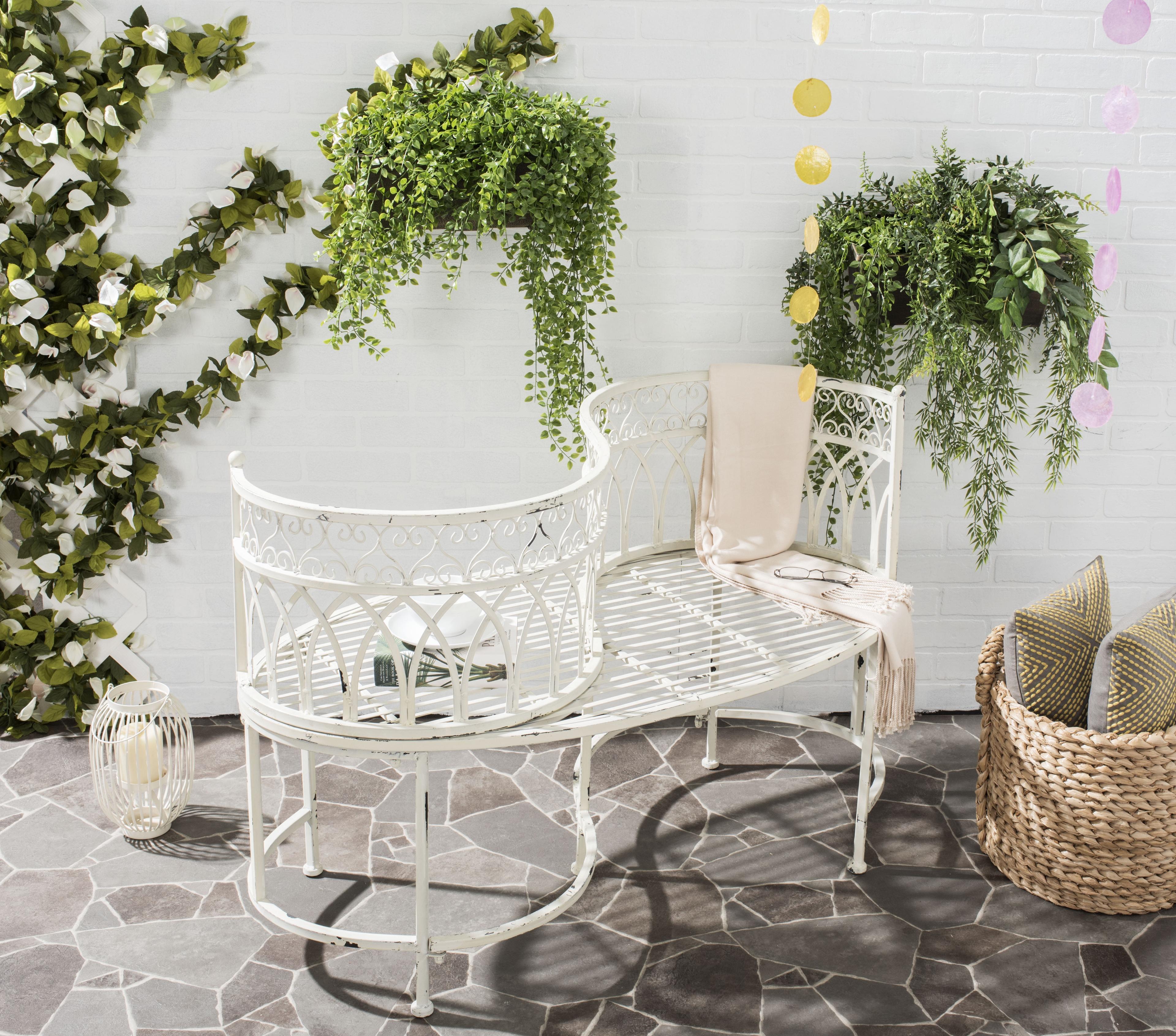 Antique White Victorian Heart-Shaped Kissing Bench