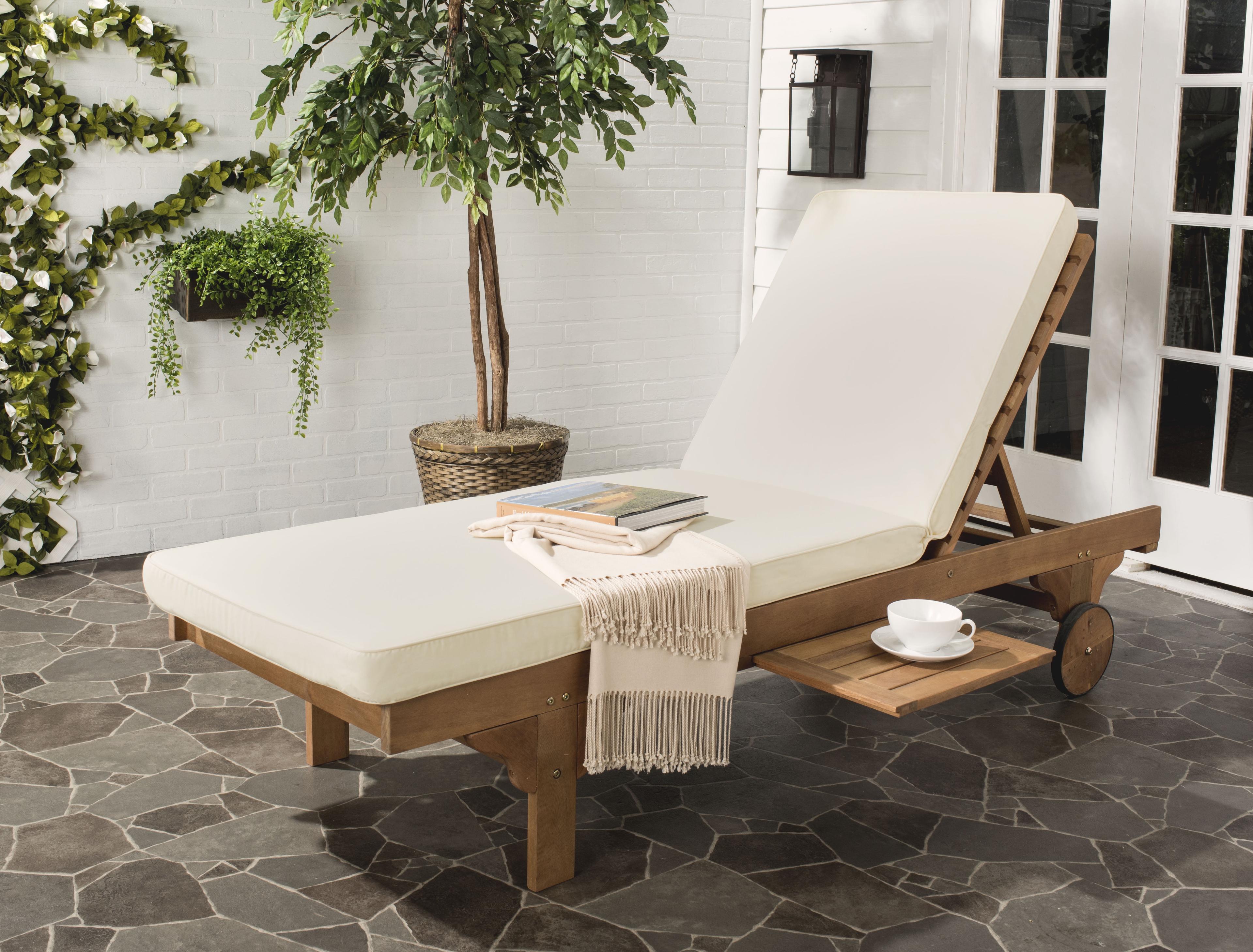 Transitional Newport Eucalyptus Chaise Lounge with Side Table, Natural Beige