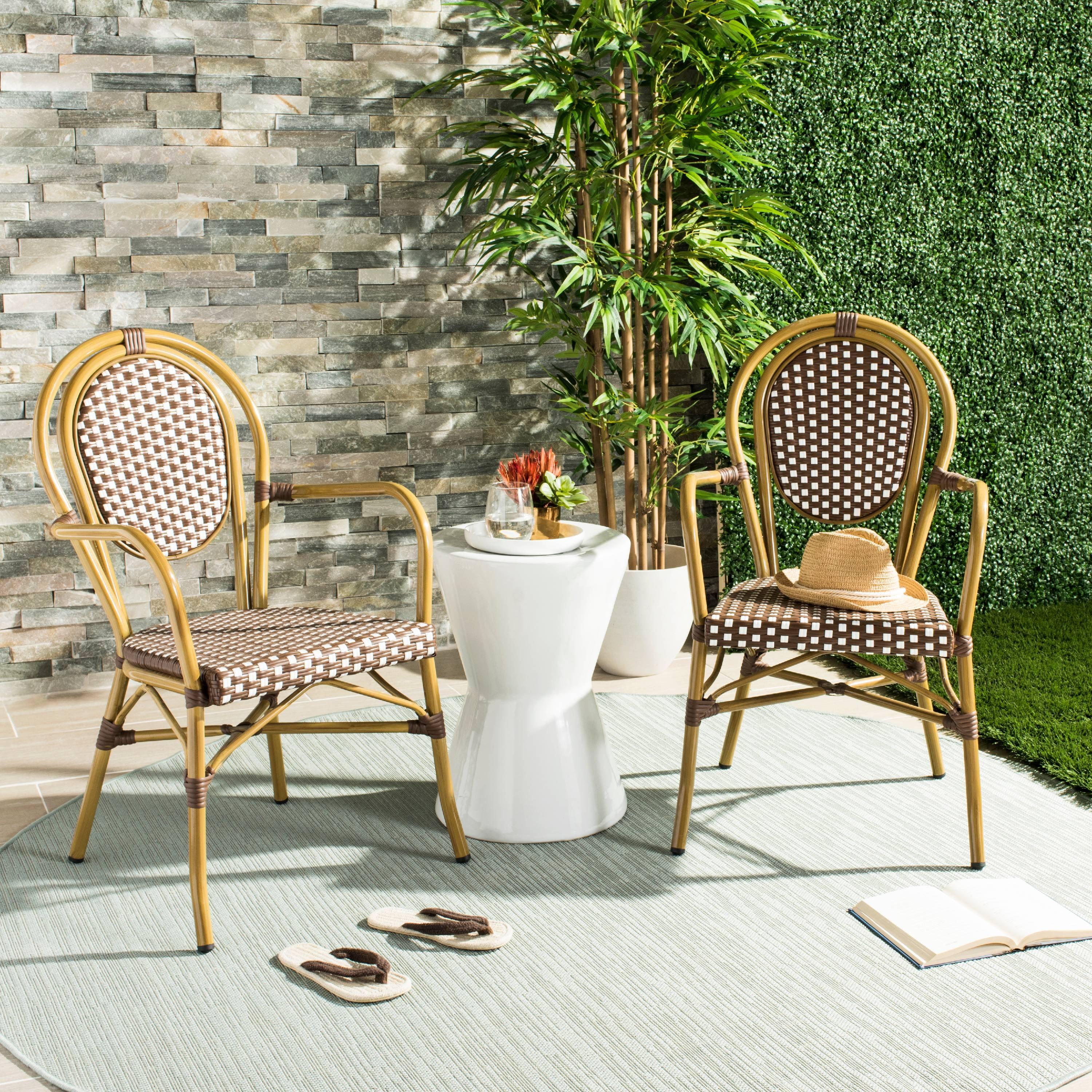 Côte d'Azur Inspired Brown & White Wicker Bistro Arm Chair