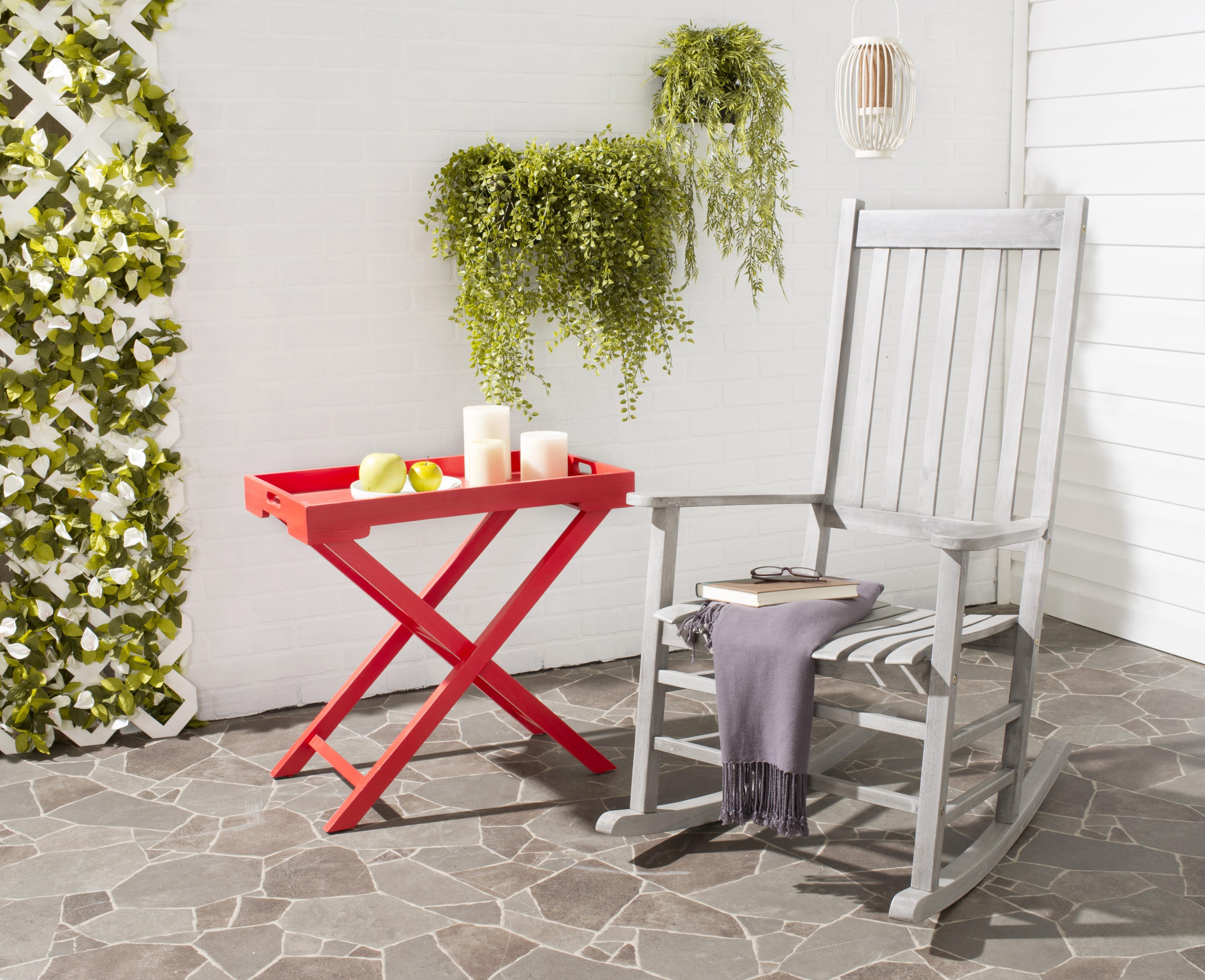 Contemporary Gray Acacia Wood Rocking Chair with Arms