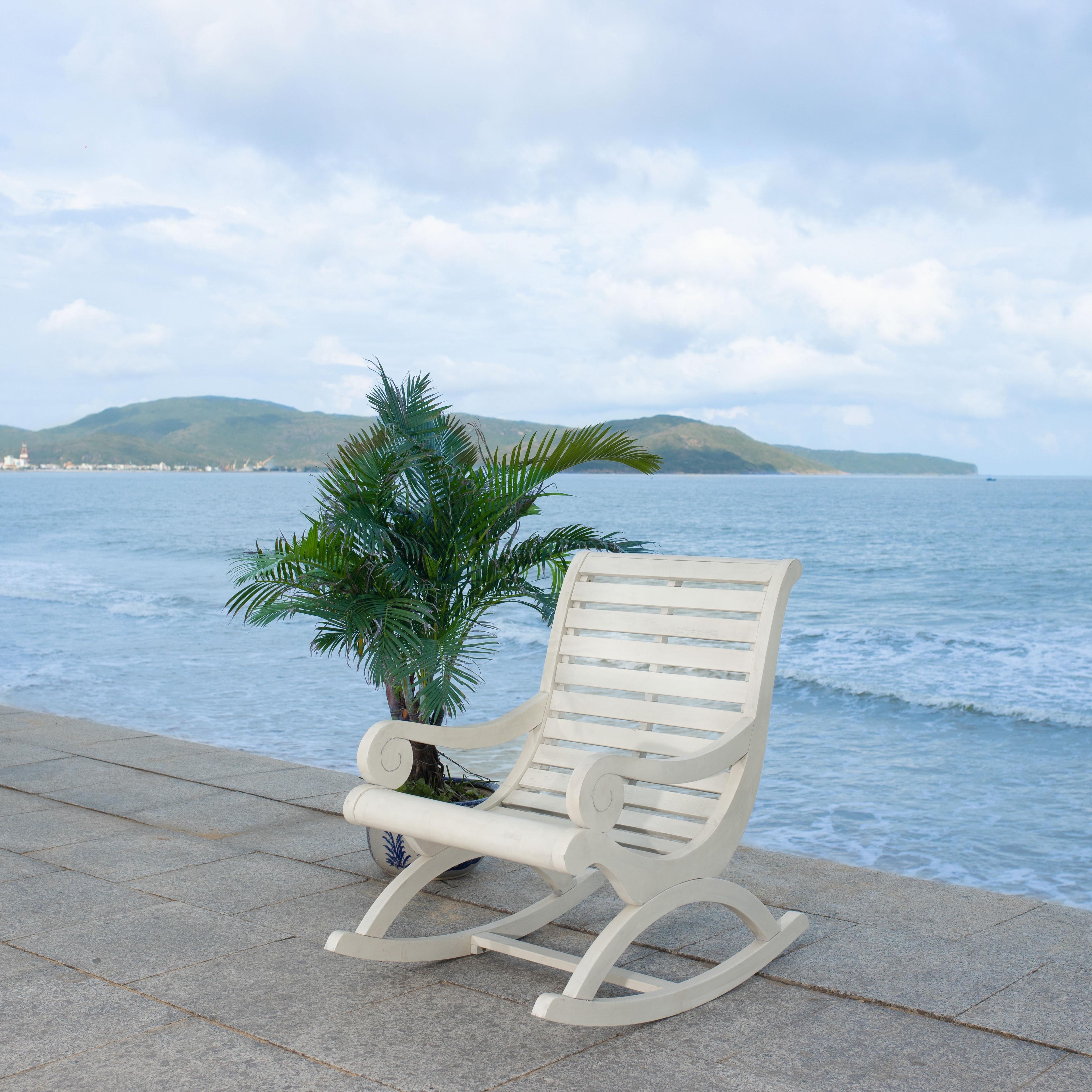 Elegant White Eucalyptus Outdoor Rocking Chair with Cushions