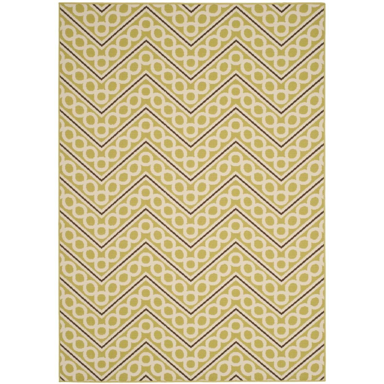 Green and Ivory Geometric Low Pile Outdoor Area Rug