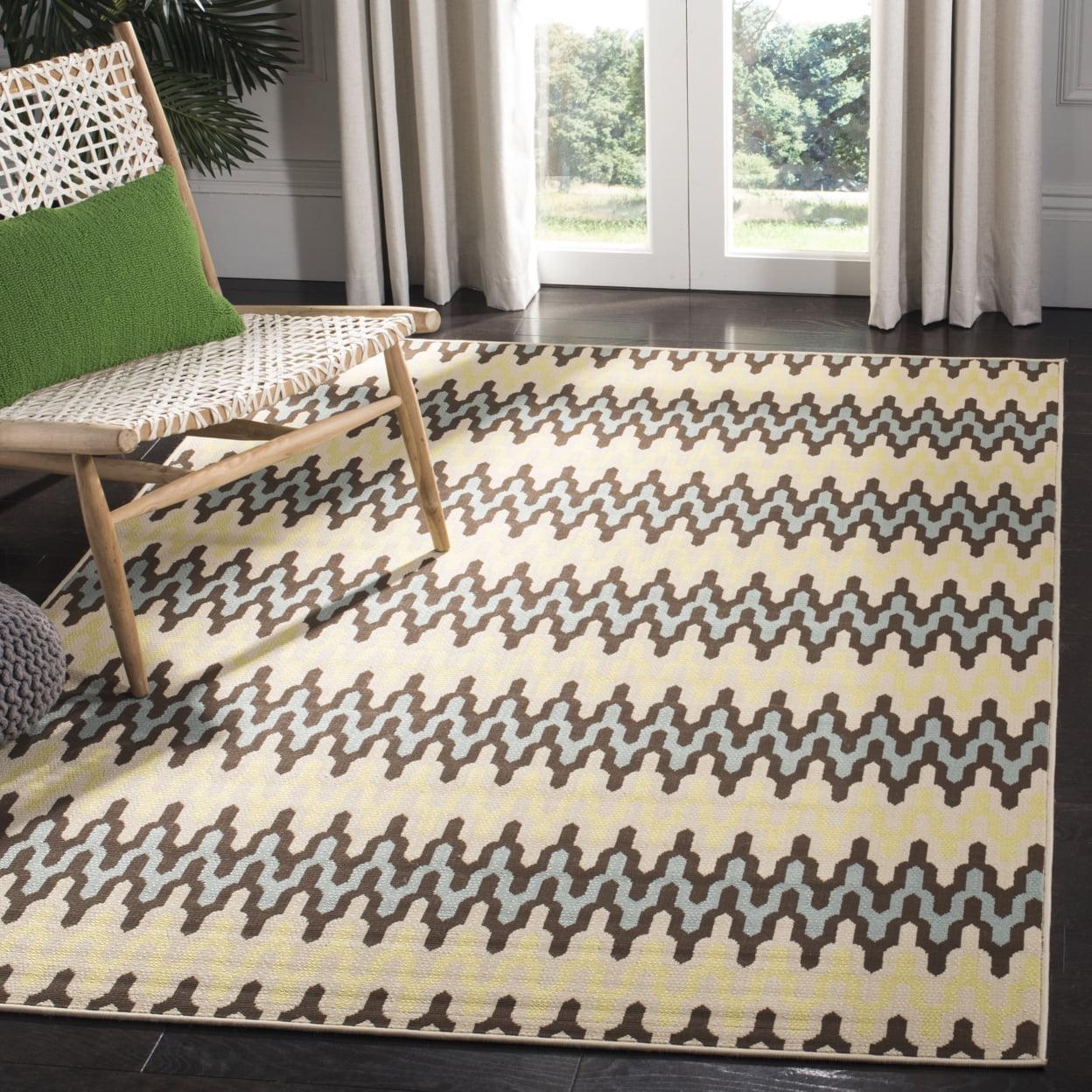 Hampton Light Blue and Green Rectangular Synthetic Rug