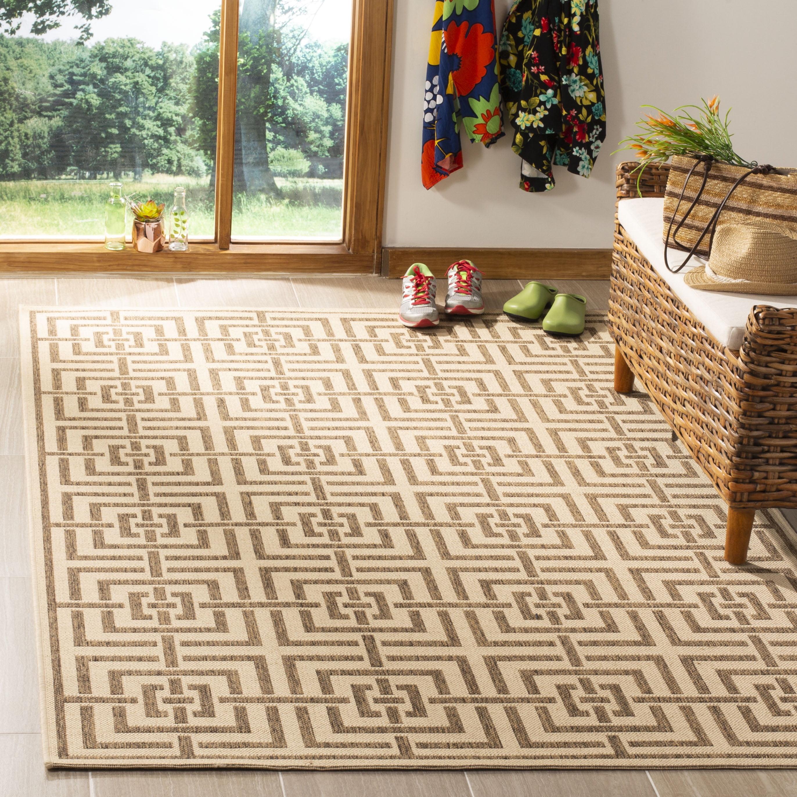 Beige Geometric Flat Woven Synthetic 5' x 7' Area Rug