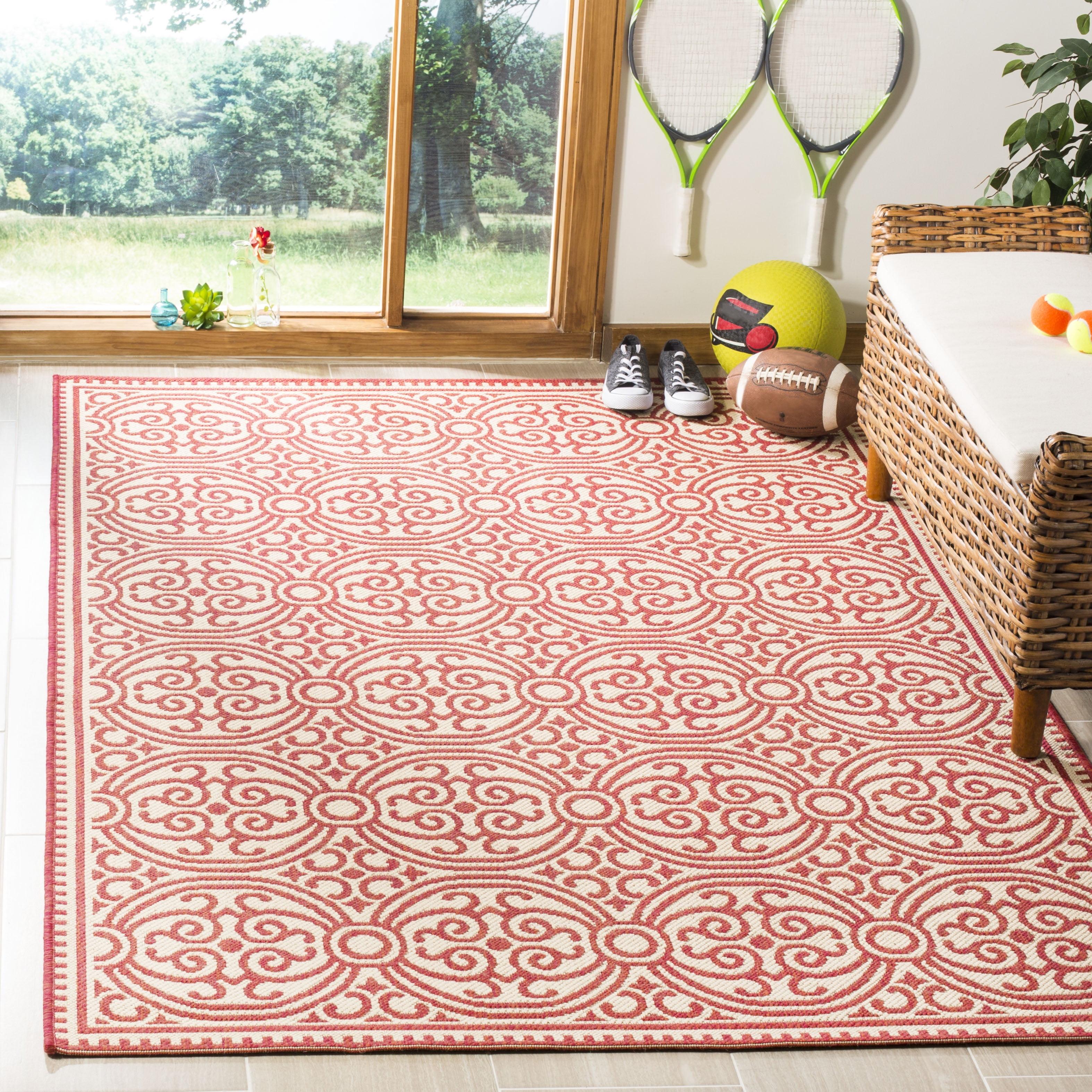 SAFAVIEH Outdoor LND134Q Linden Collection Red / Creme Rug