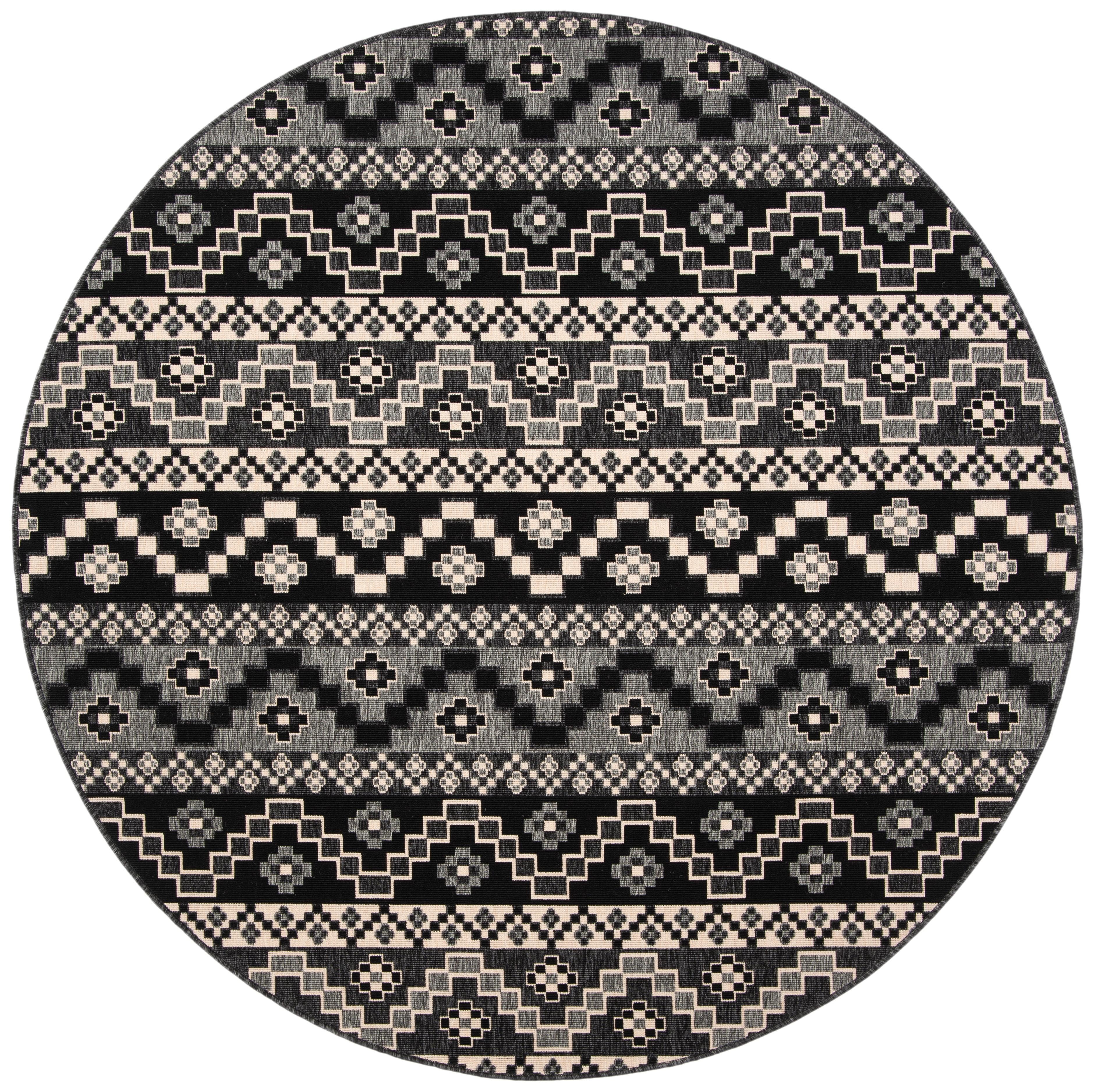 Veranda VER095 Power Loomed Indoor/Outdoor Area Rug - Black/Beige - 8' round - Safavieh.