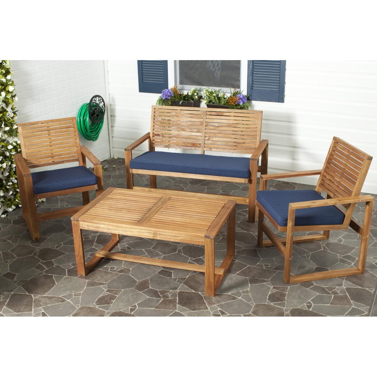 Ozark 4 Piece Set - Indoor/Outdoor - FOX6007 - Natural/Navy - Safavieh