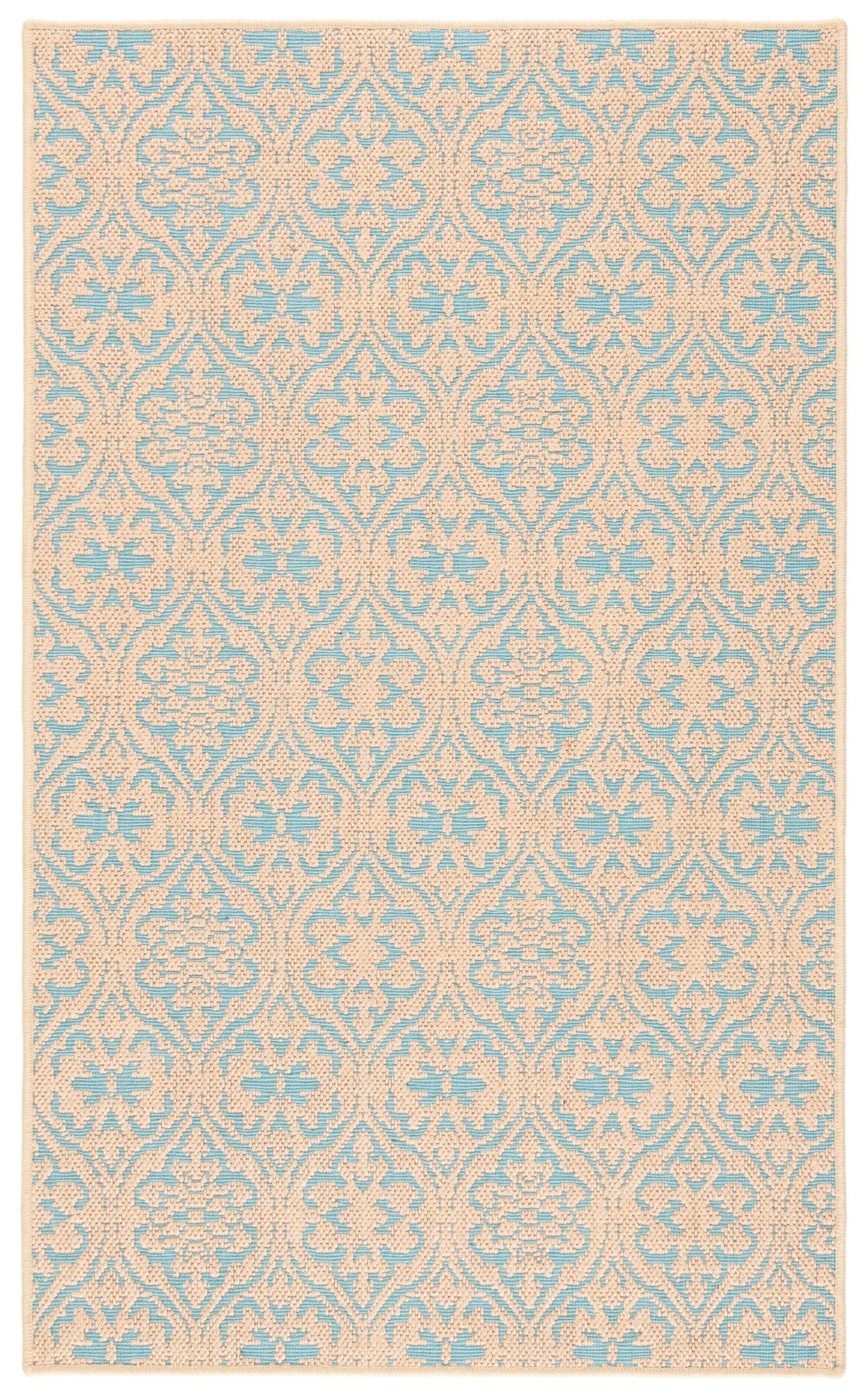 Natural Turquoise Geometric Synthetic 3' x 5' Area Rug