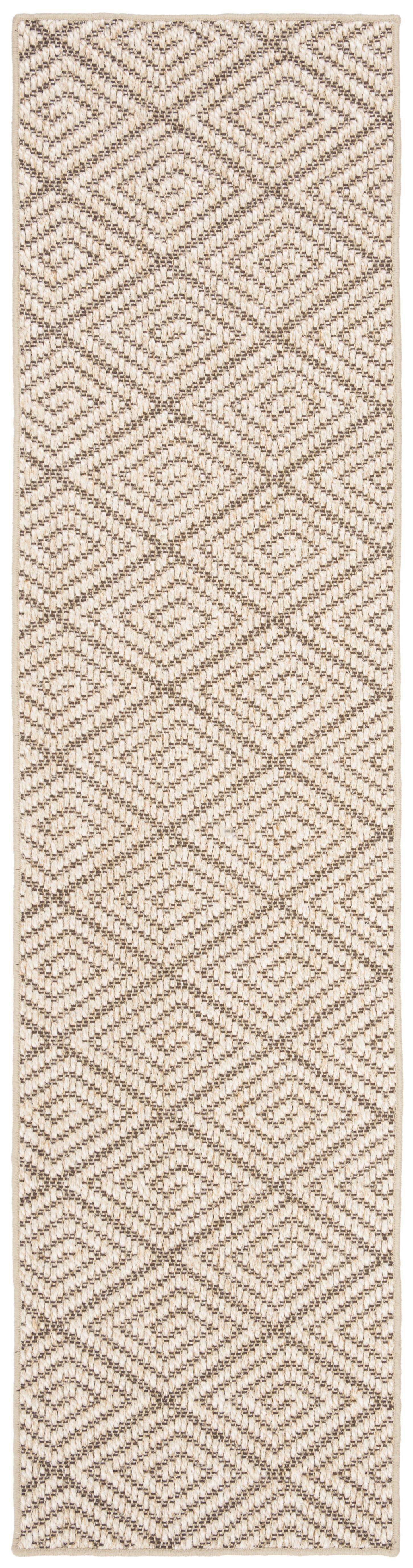 Beige and Brown Geometric Sisal Runner Rug, 2' x 8'