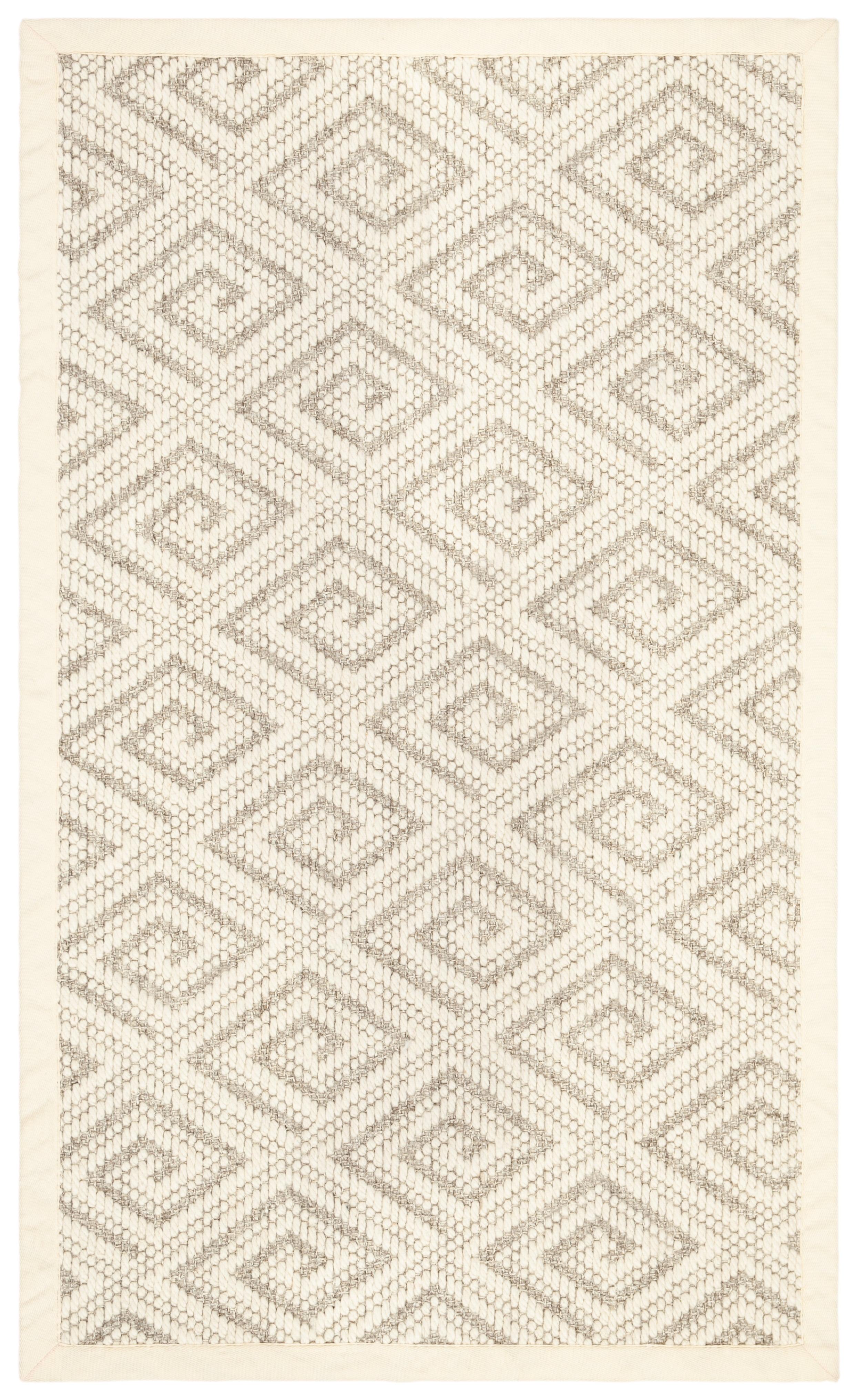 Ivory Geometric Hand-Knotted Wool Area Rug, 3' x 5'