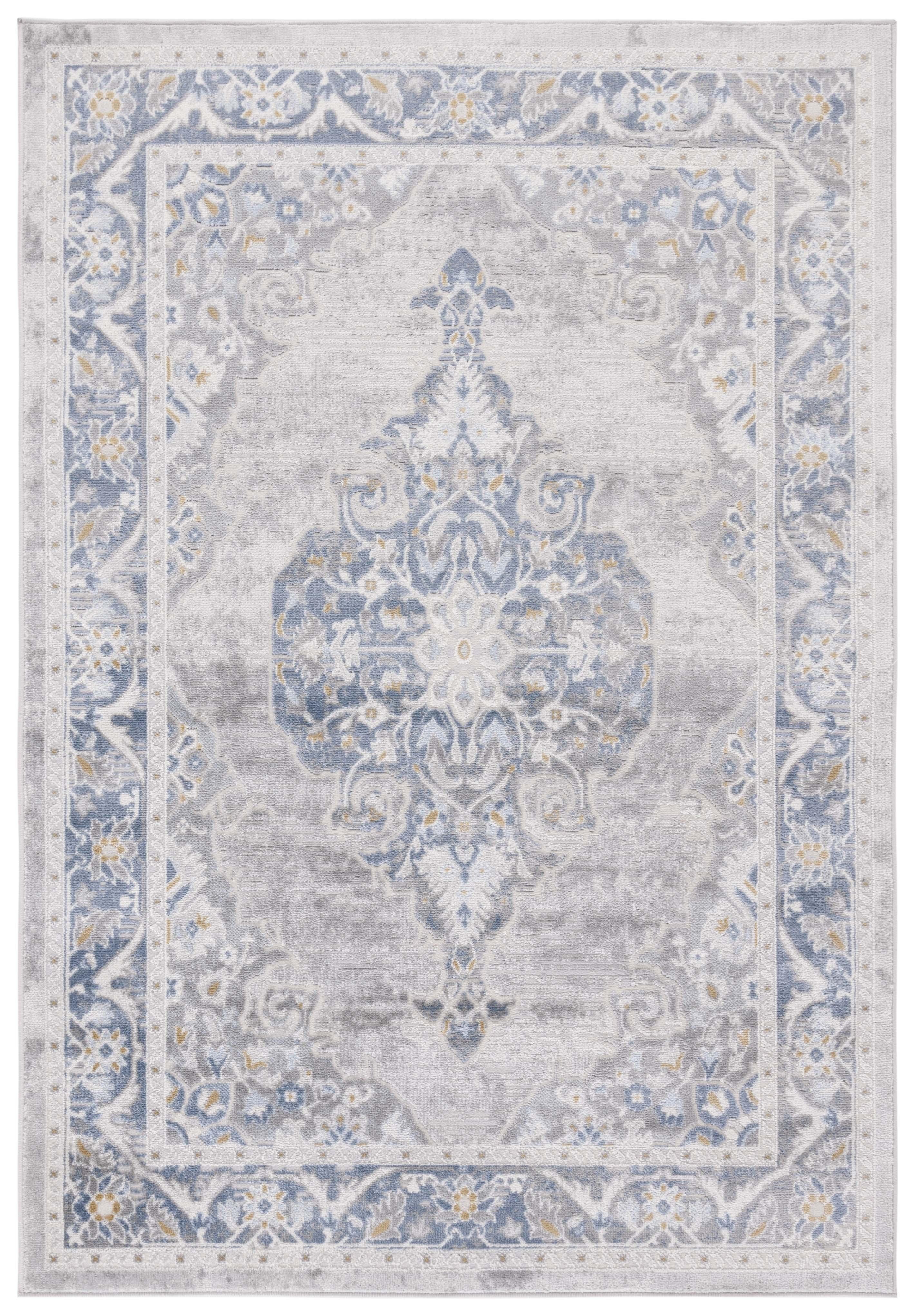 Palma Blue and Gray Round Oriental Synthetic Rug