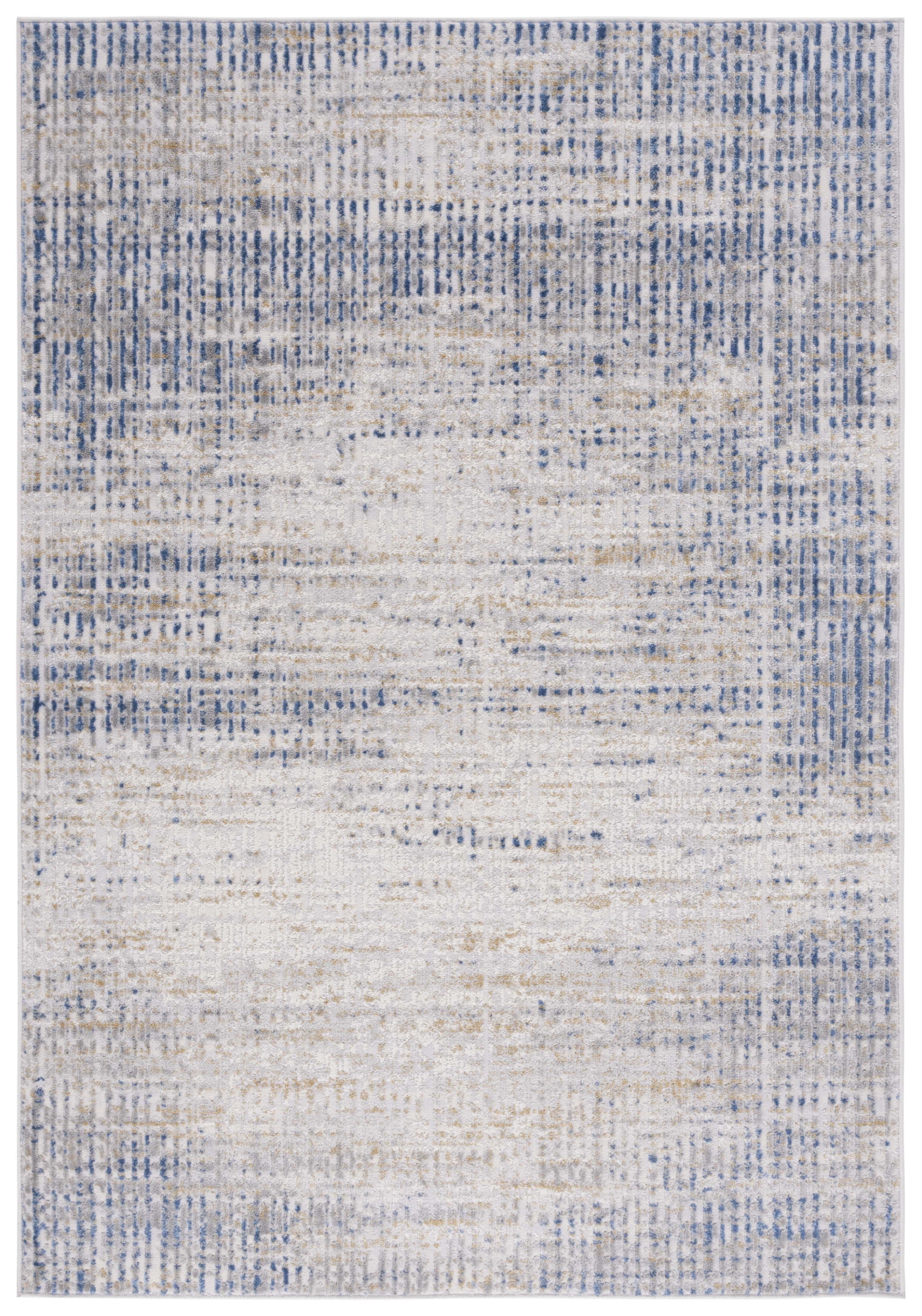 Beige & Blue Abstract Synthetic 9' x 12' Easy-Care Area Rug