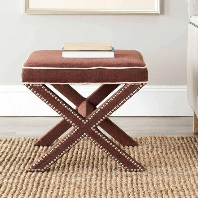 SAFAVIEH Palmer Transitional Cross Leg Upholstered Ottoman, Chocolate Brown