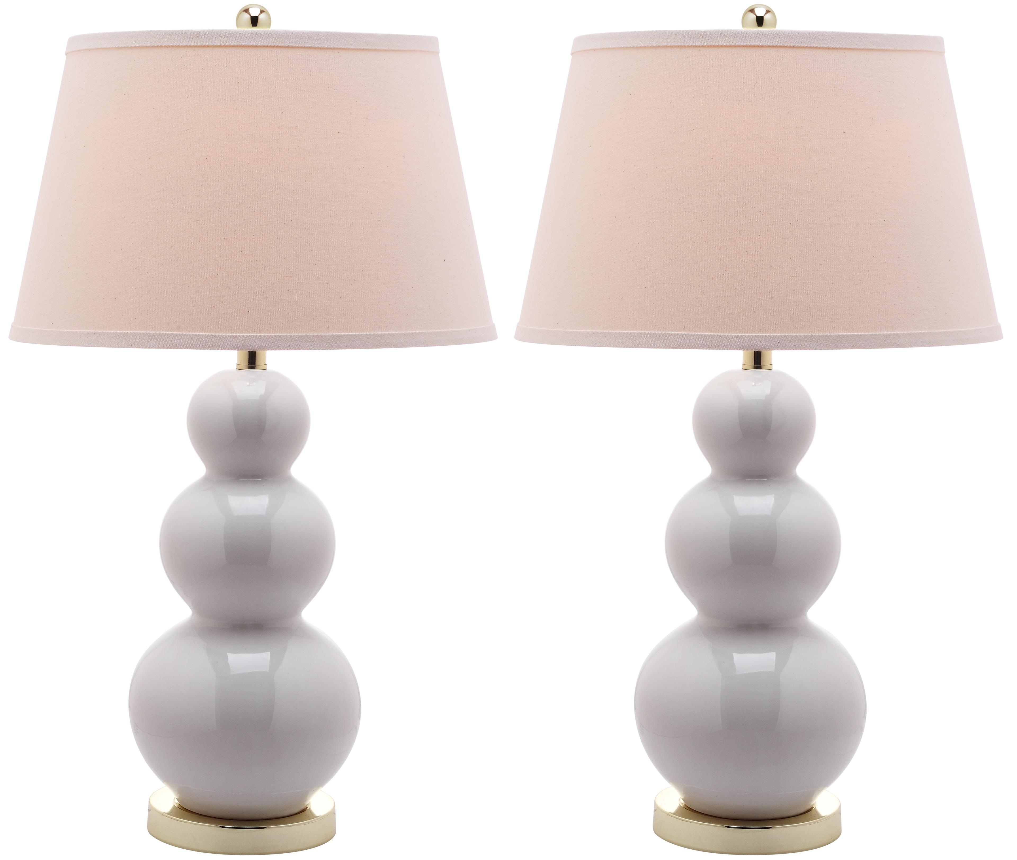 Elegant White Ceramic Gourd Table Lamp Set with Off-White Shade, 28"