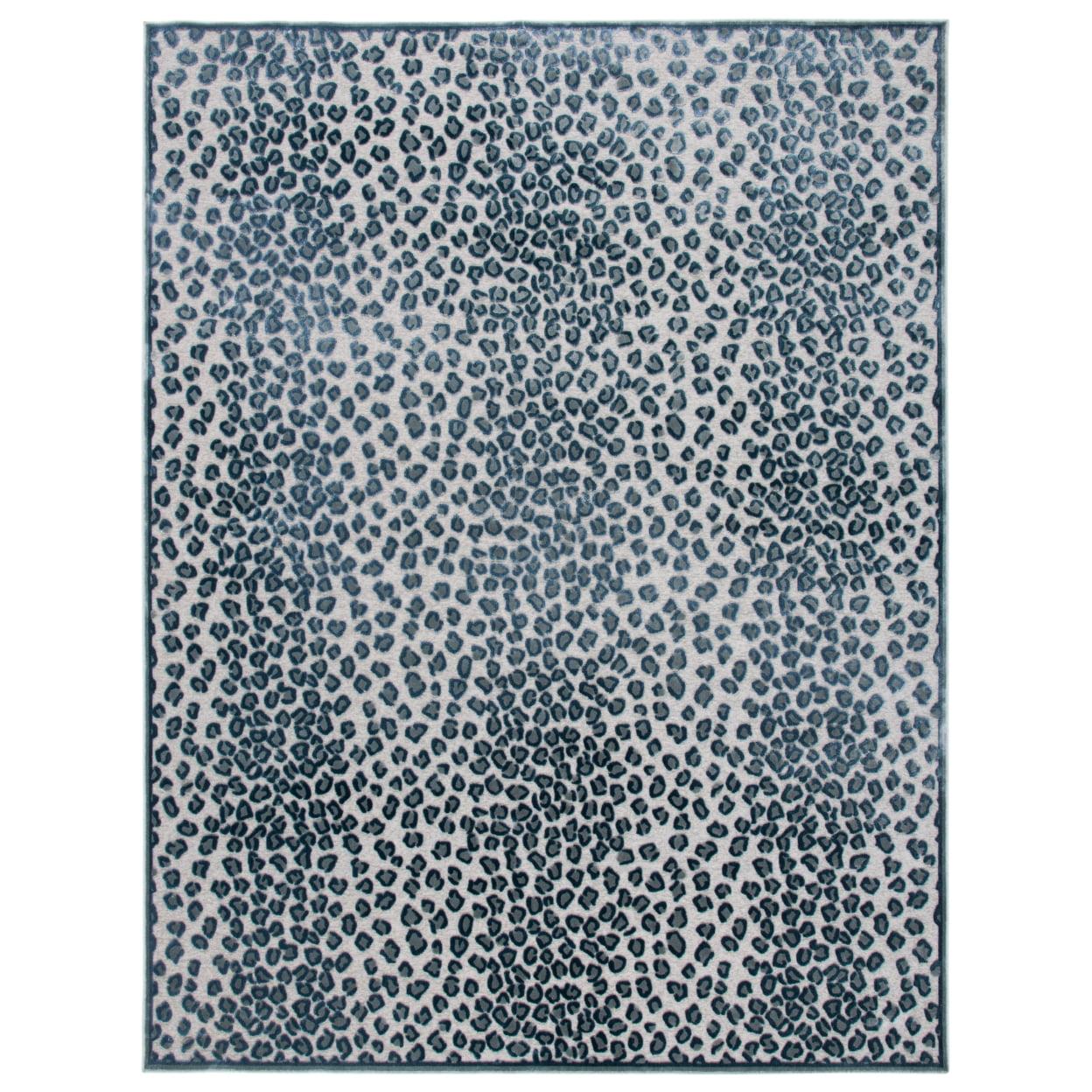 Navy and Grey Viscose Chenille Leopard Print Rug 2' x 3'