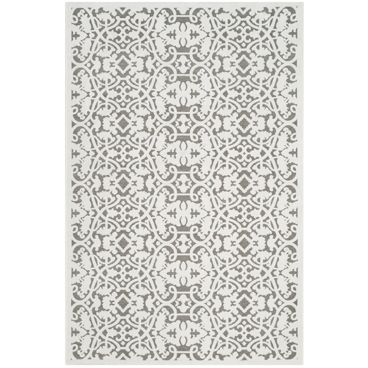 Ivory and Dark Grey Rectangular Viscose Rug, 5' x 7'