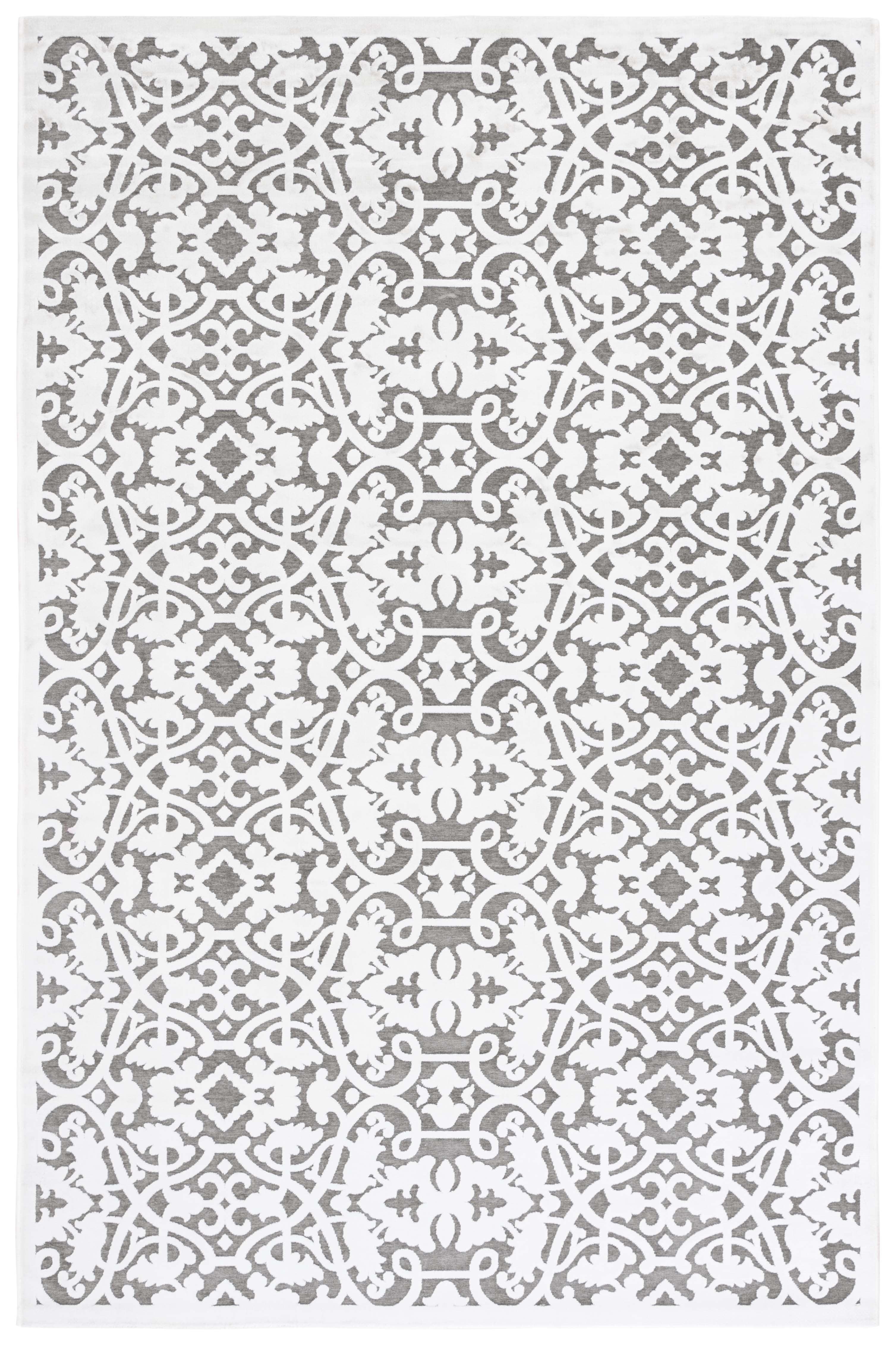 Ivory and Dark Grey Rectangular Viscose Rug, 5' x 7'