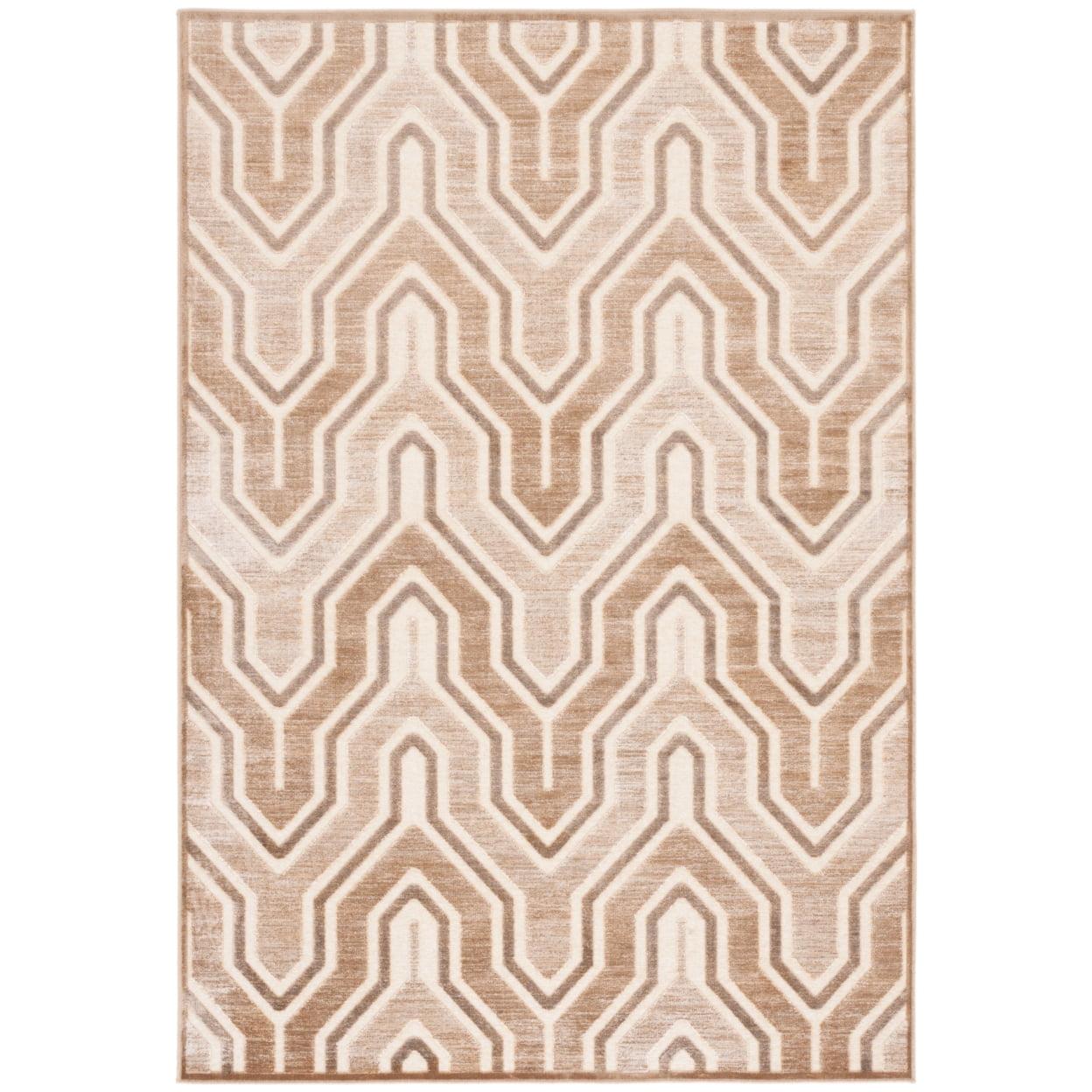 Caramel and Cream Geometric Viscose Area Rug 4' x 5'7"