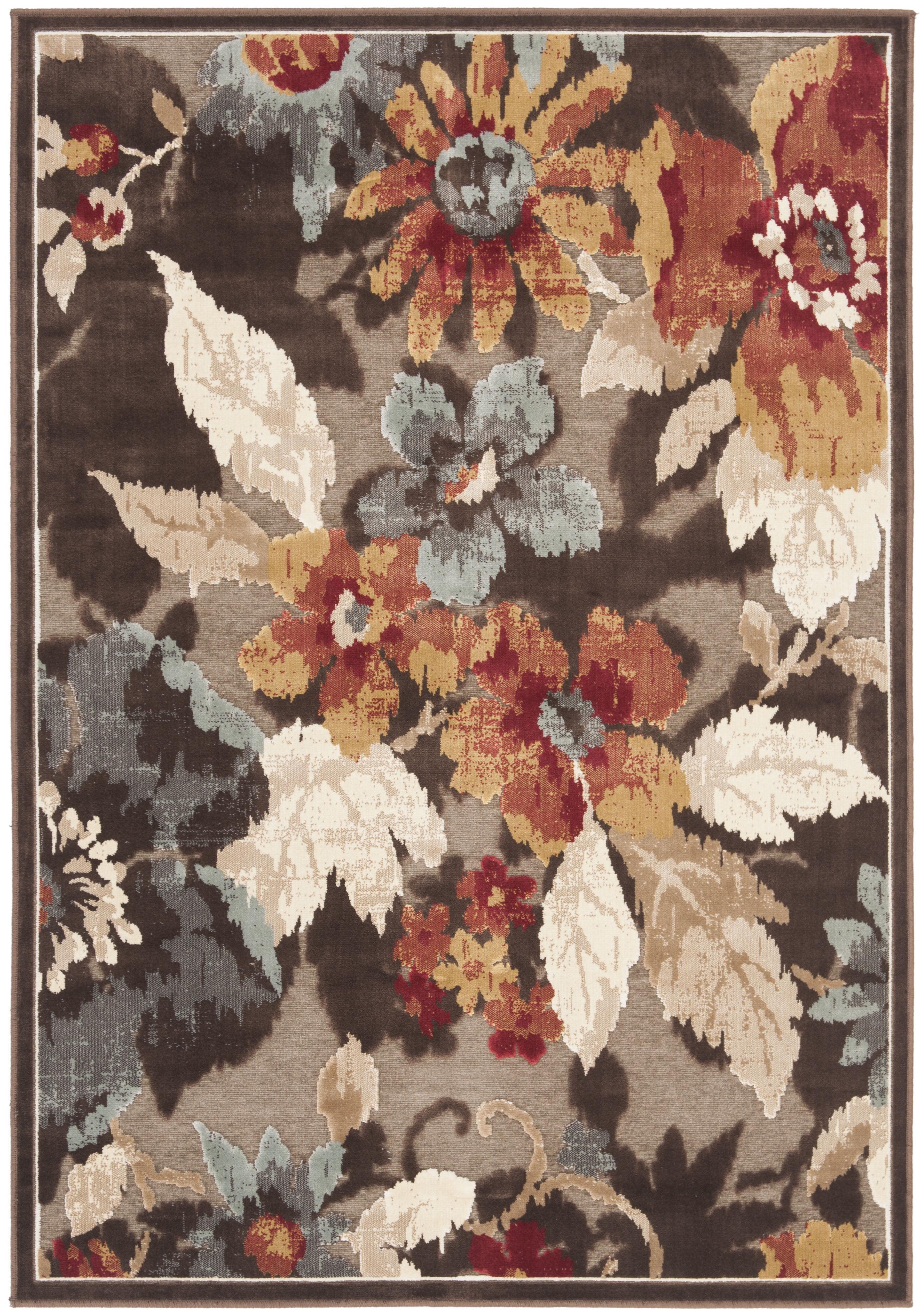 Dark Brown Floral Viscose Chenille Silk Area Rug