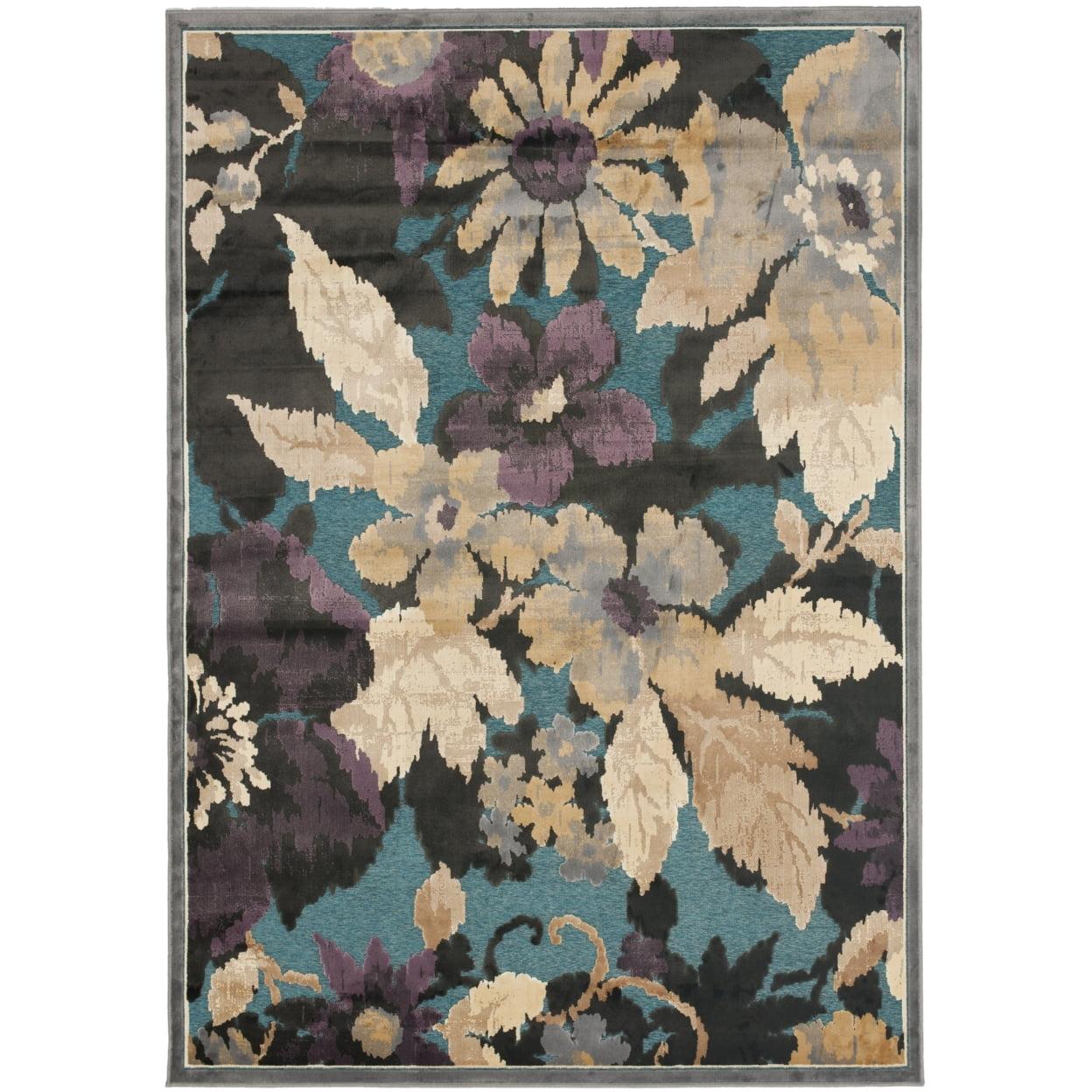 Grey and Multicolor Floral Viscose Chenille Silk Area Rug