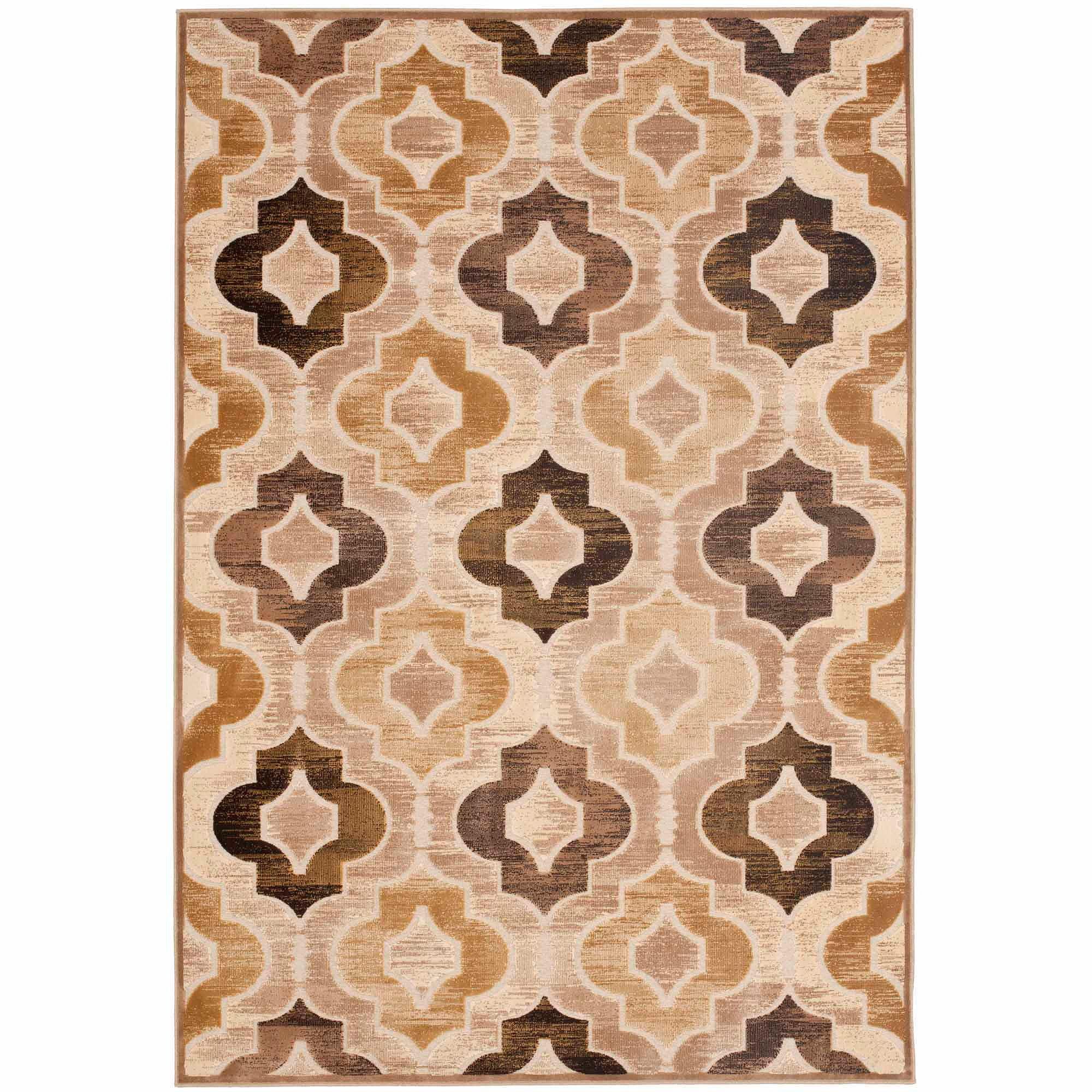 Taupe and Multi Geometric Viscose Area Rug 5'3" x 7'6"