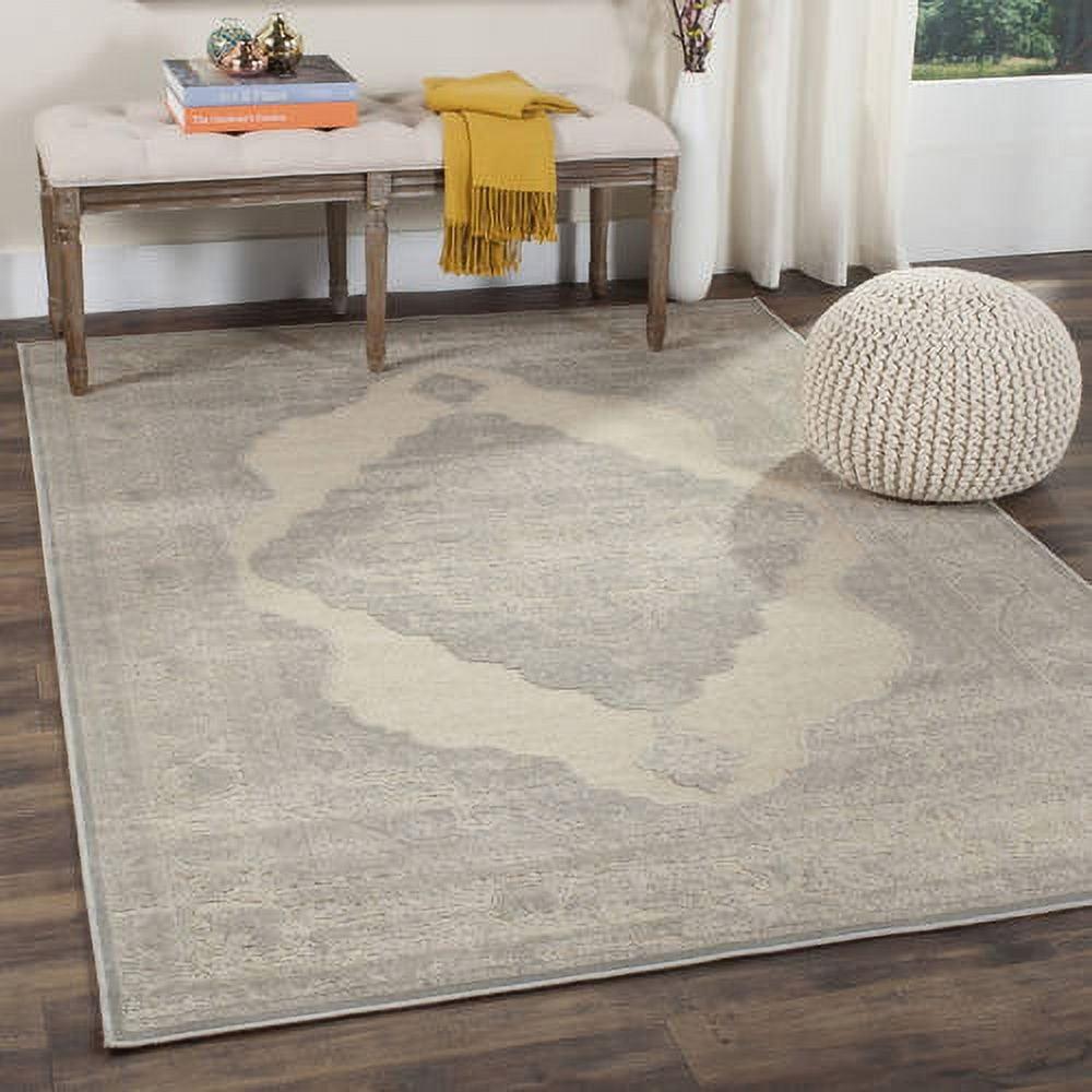 Gray and Cream Rectangular Viscose Area Rug