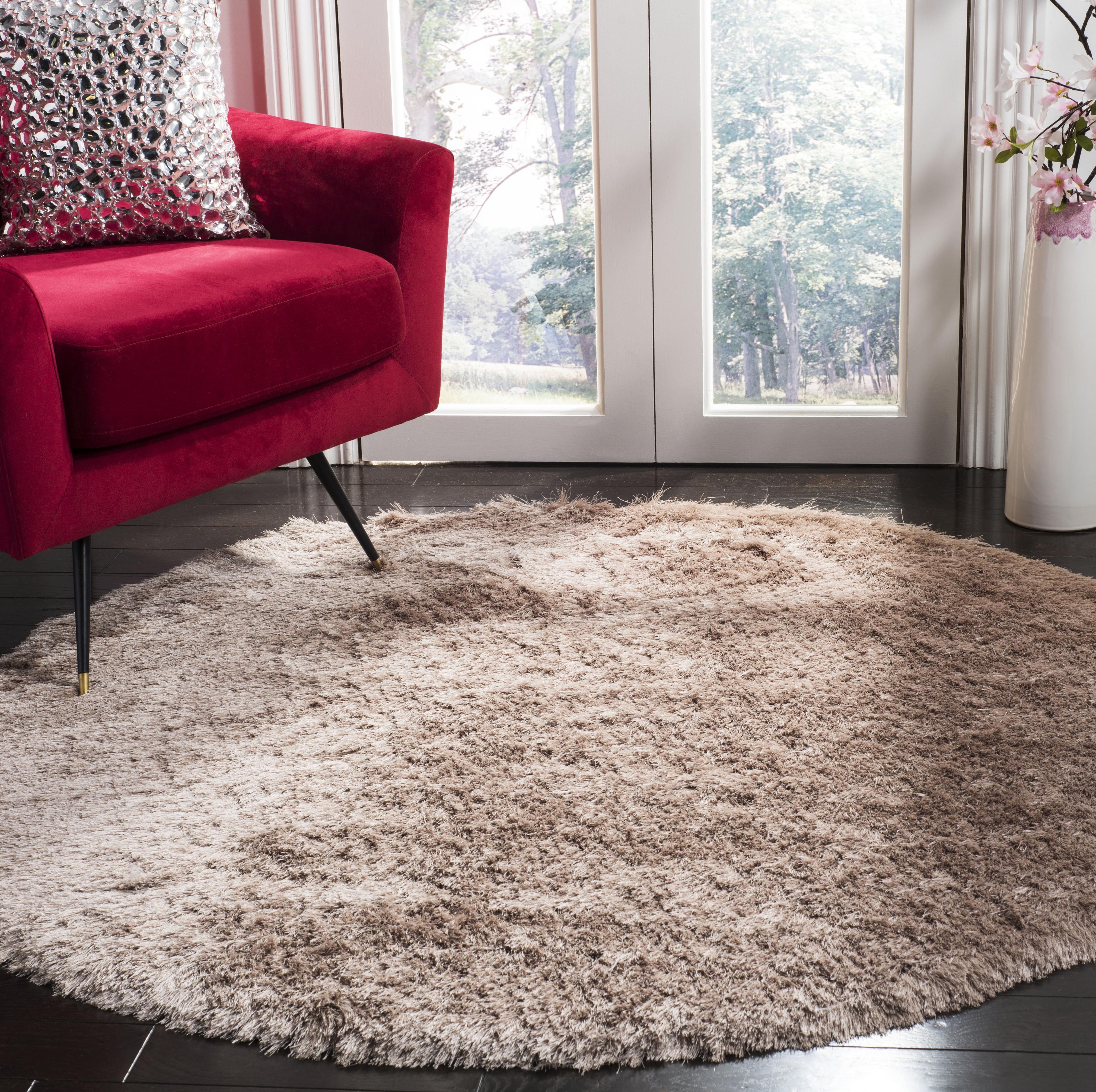 Plush Beige Round Shag Wool Blend 5' Area Rug