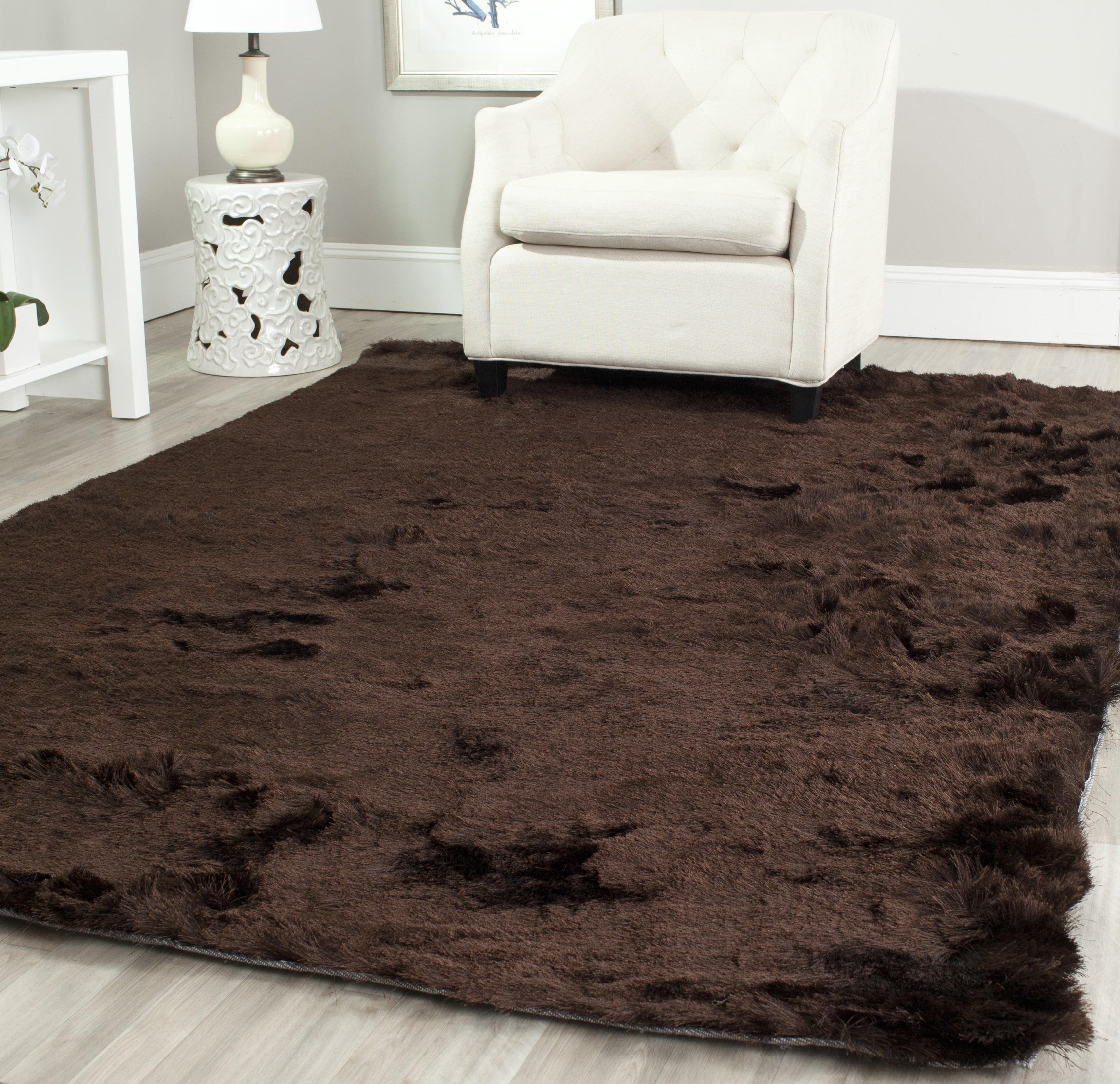 Hand-Tufted Chocolate Shag Wool and Synthetic Round Rug