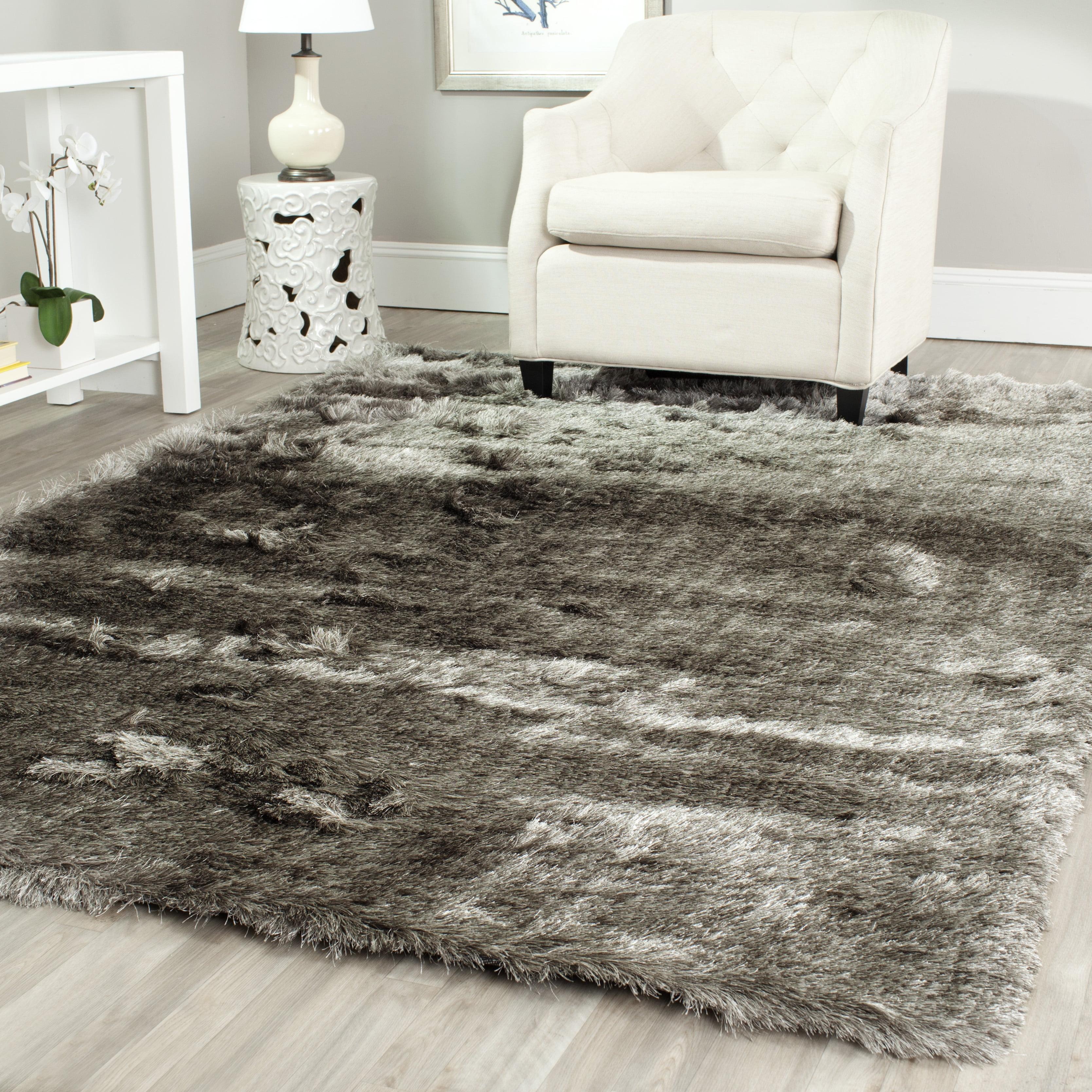 Luxurious Silver Synthetic 5' x 7' Hand-Tufted Shag Rug