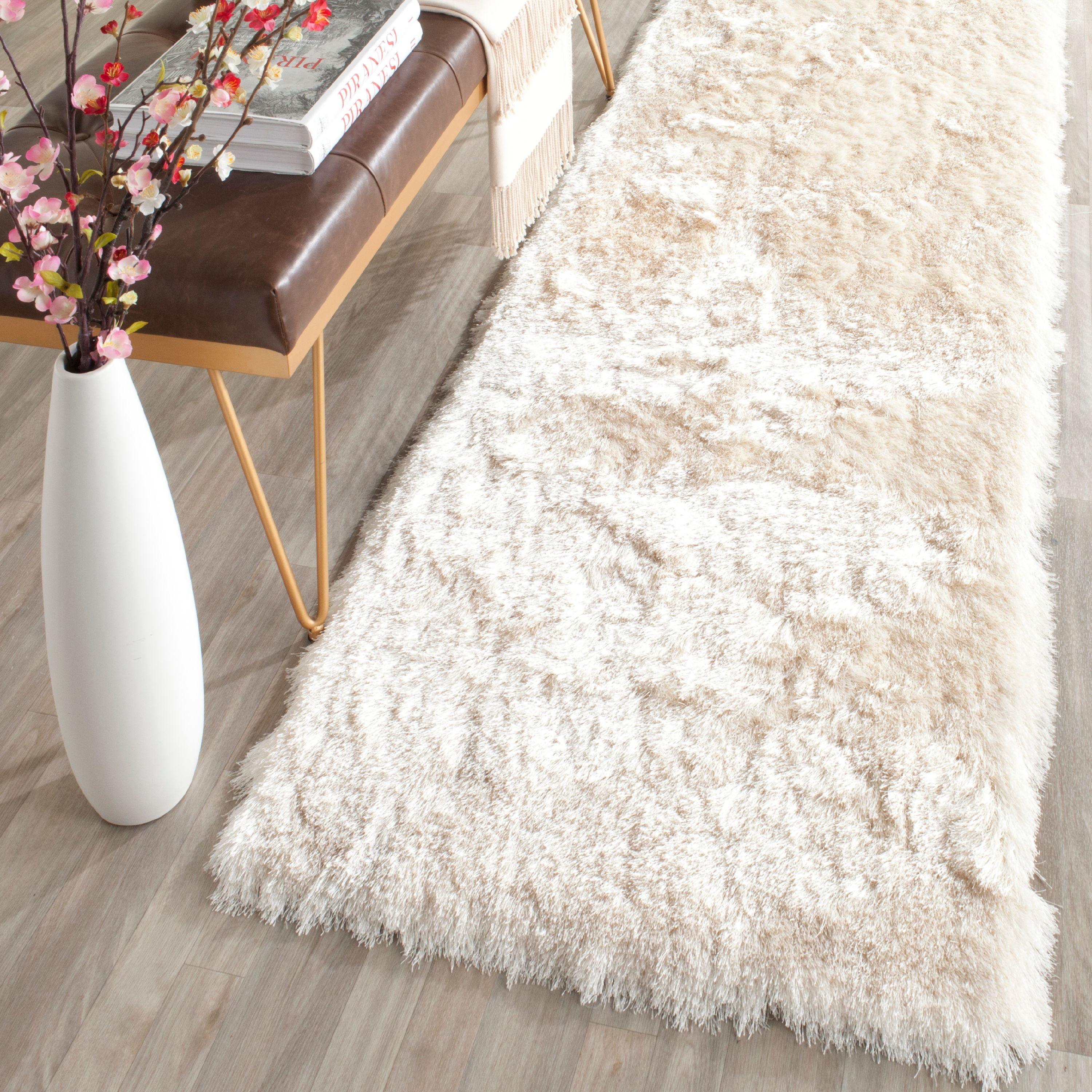 Ivory Tufted Handmade Shag Runner Rug, 2'3" x 6'