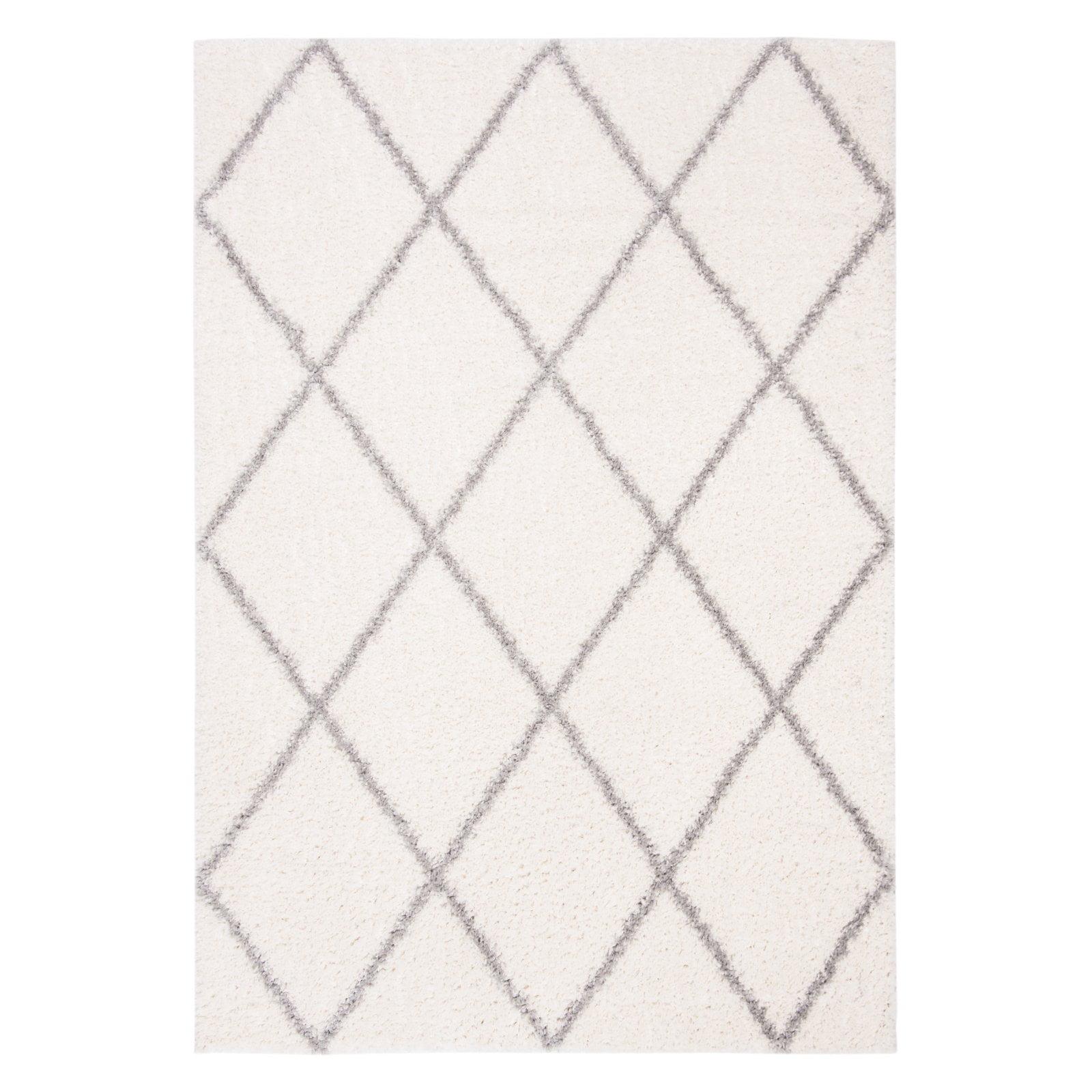 Elegant Cream and Grey Shag Area Rug, Hand-Knotted Synthetic, 8' x 10'