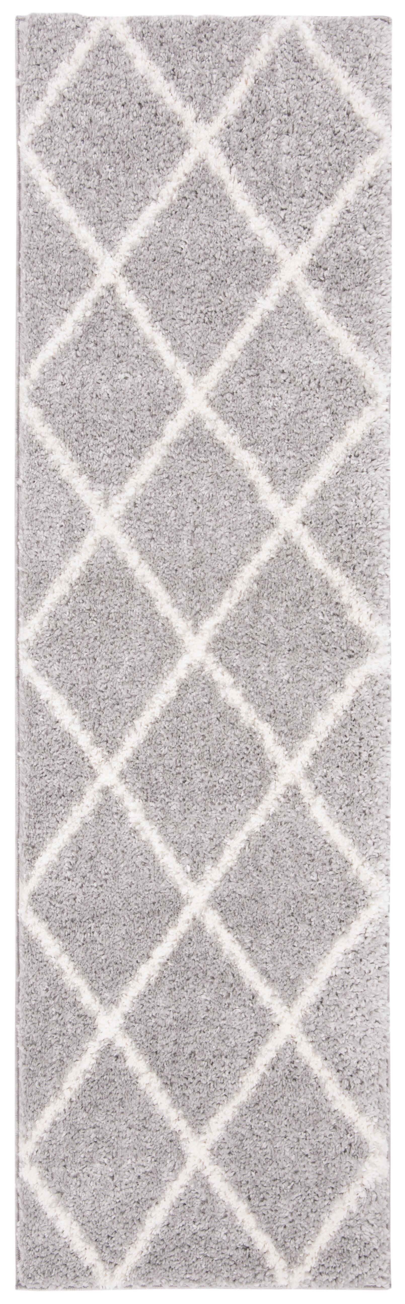 Parma Shag PMA515 Power Loomed Indoor Runner Rug - 2'3"x11' - Grey/Cream - Safavieh