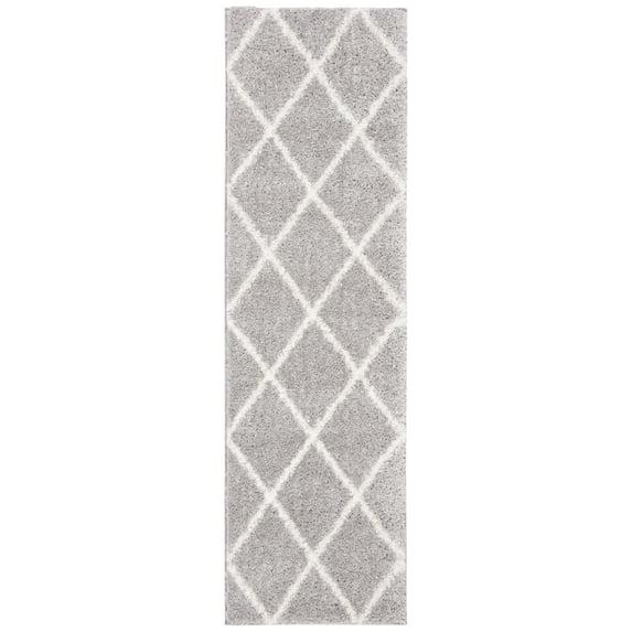 Parma Shag PMA515 Power Loomed Indoor Runner Rug - 2'3"x11' - Grey/Cream - Safavieh