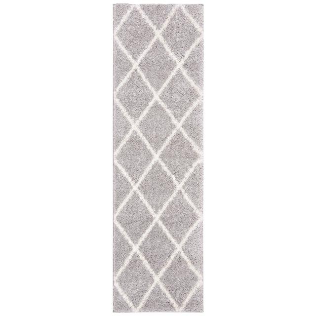 Parma Shag PMA515 Power Loomed Indoor Runner Rug - 2'3"x11' - Grey/Cream - Safavieh