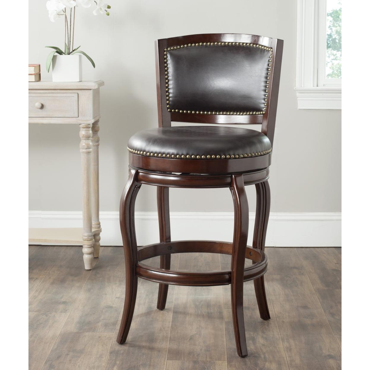 Transitional Sierra Brown Swivel Bar Stool with Bronze Nailhead Trim