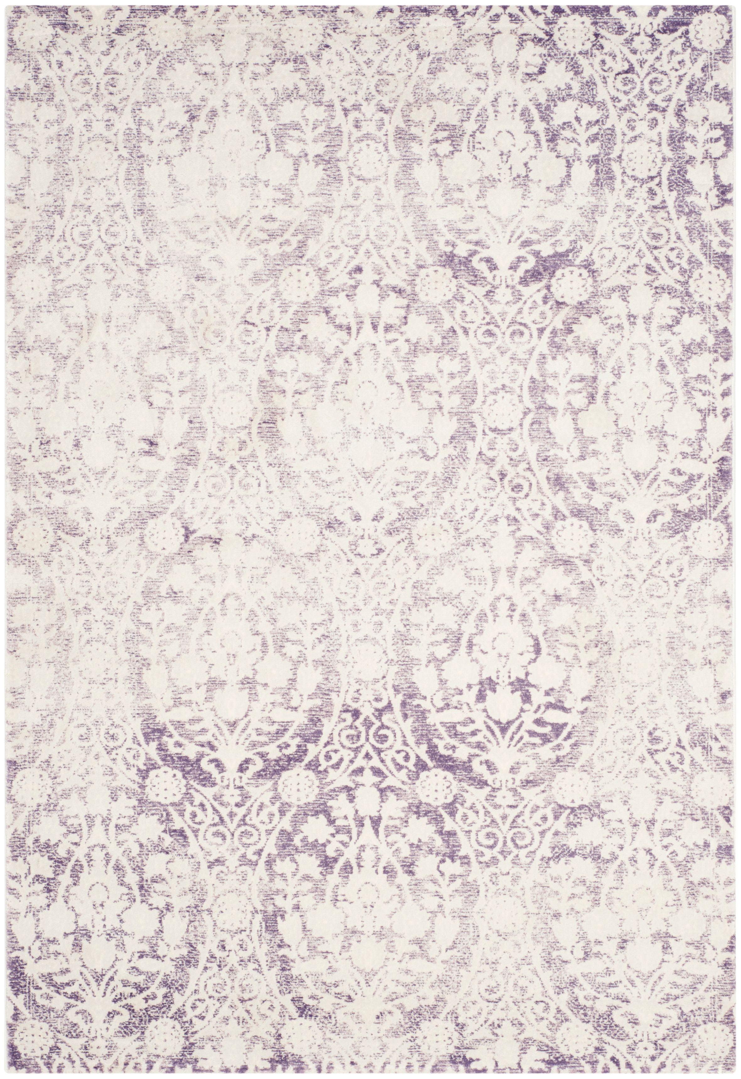 Lavender and Ivory Rectangular Synthetic Area Rug