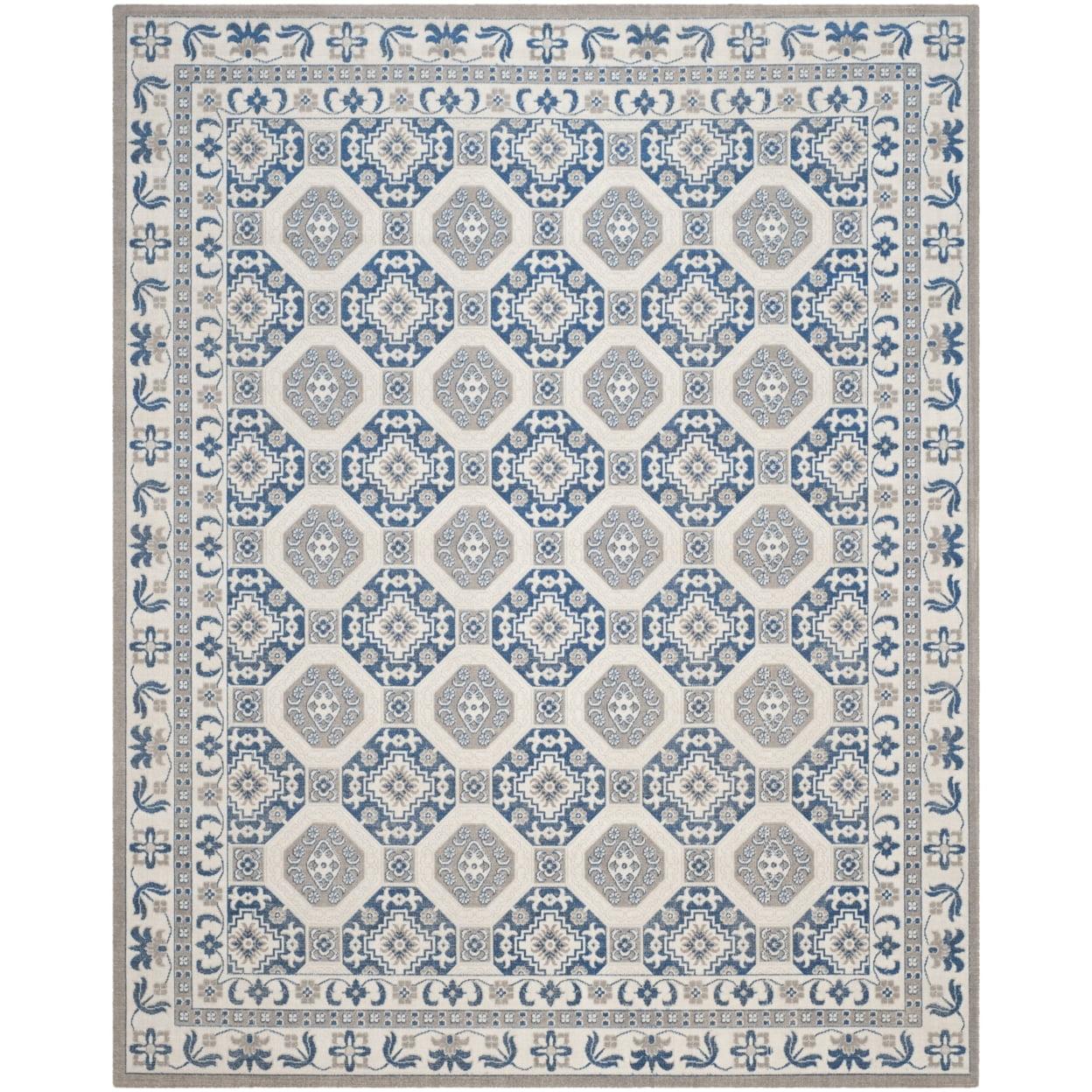 Blue and Ivory Rectangular Cotton Synthetic Rug, 5'1" x 7'6"