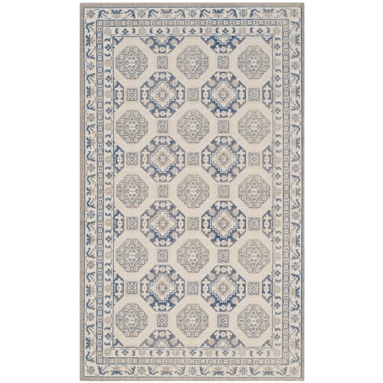 Blue and Ivory Flat Woven Reversible Cotton Rug 3' x 5'