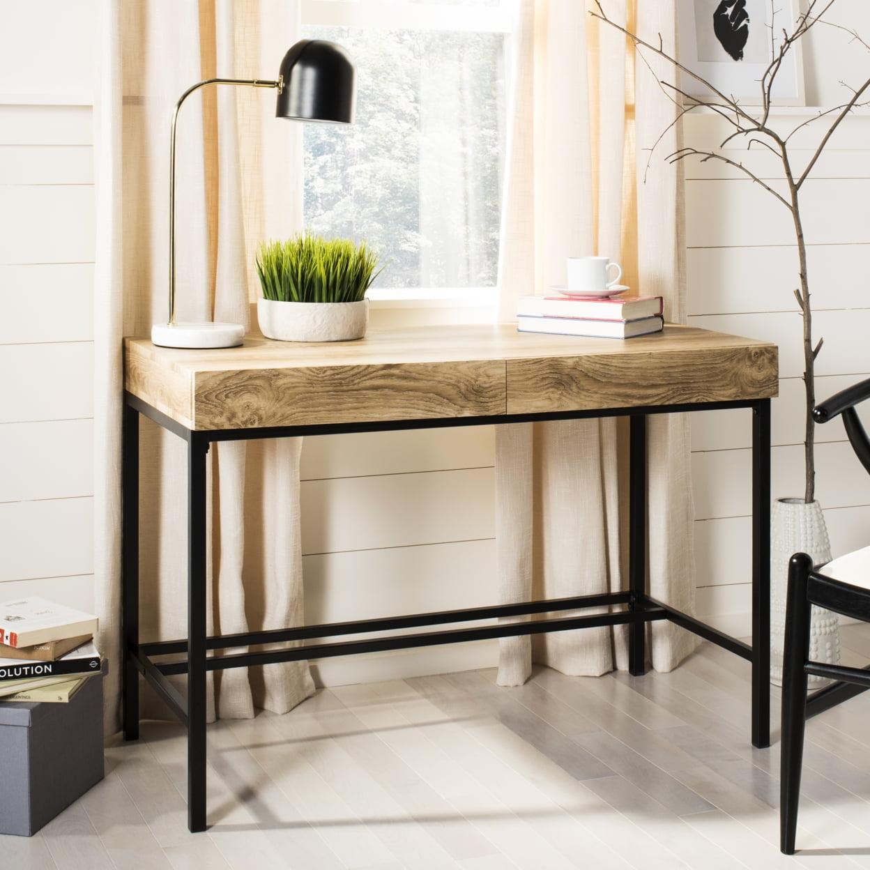 Transitional Black/Brown Oak Home Office Desk with 2 Drawers