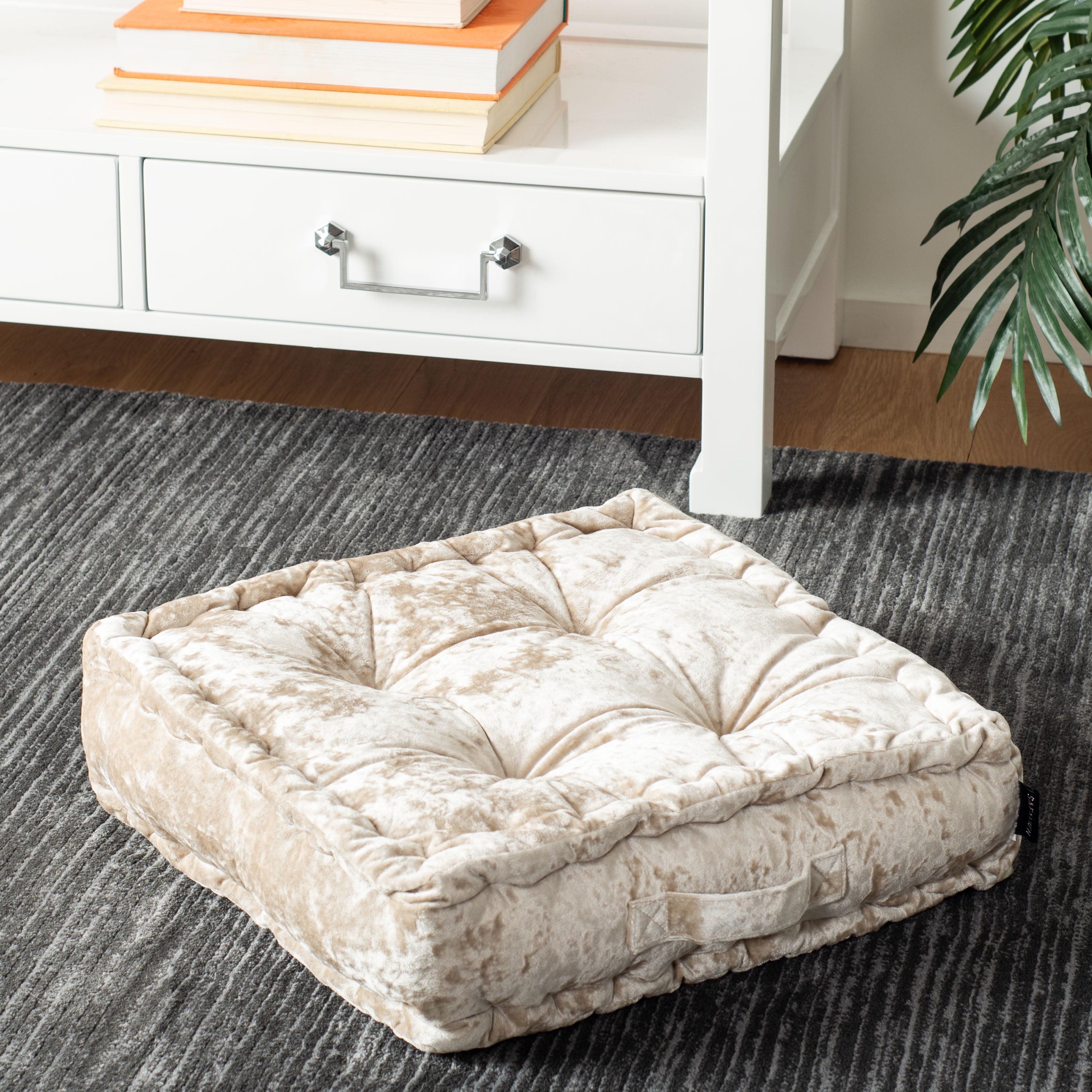 Peony White Velvet Tufted Square Floor Pillow