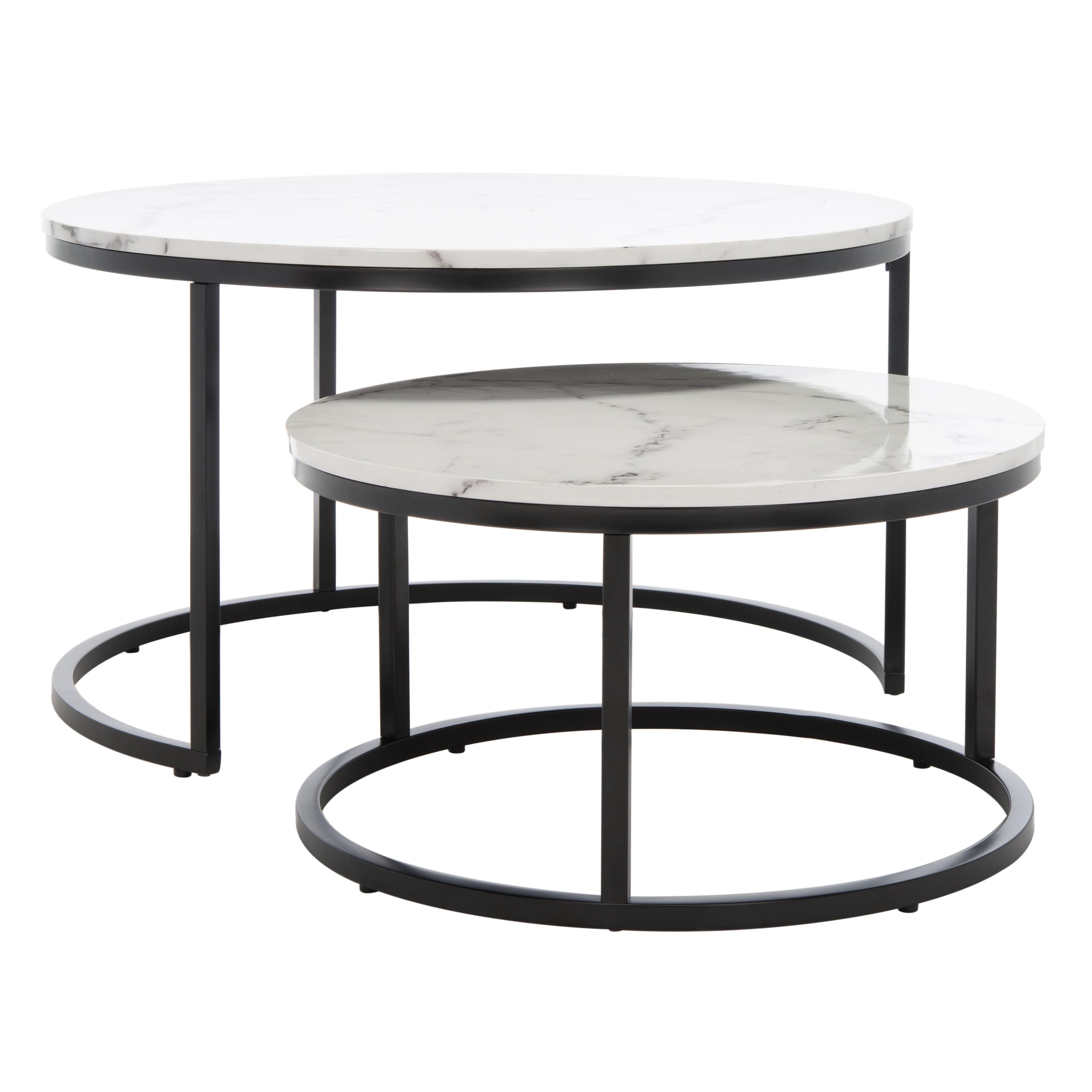 Peppino White Faux Marble and Black Metal Round Nesting Coffee Table