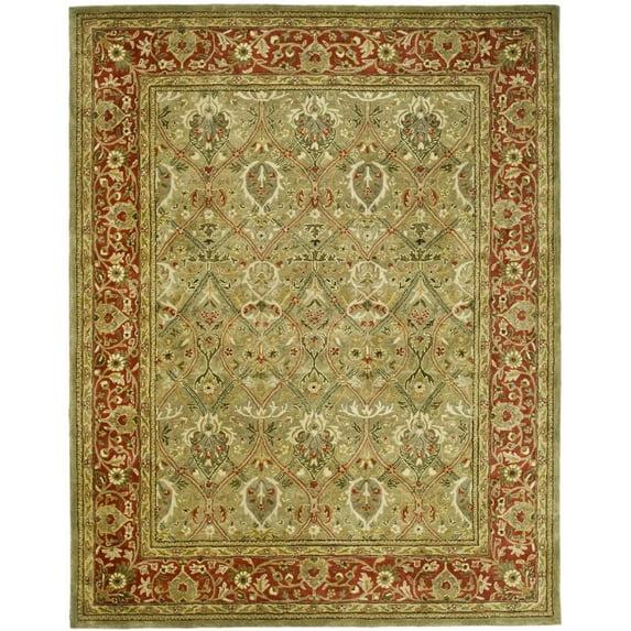 SAFAVIEH Persian Legend Adrian Floral Bordered Wool Area Rug, Light Green/Rust, 9'6"x13'6"