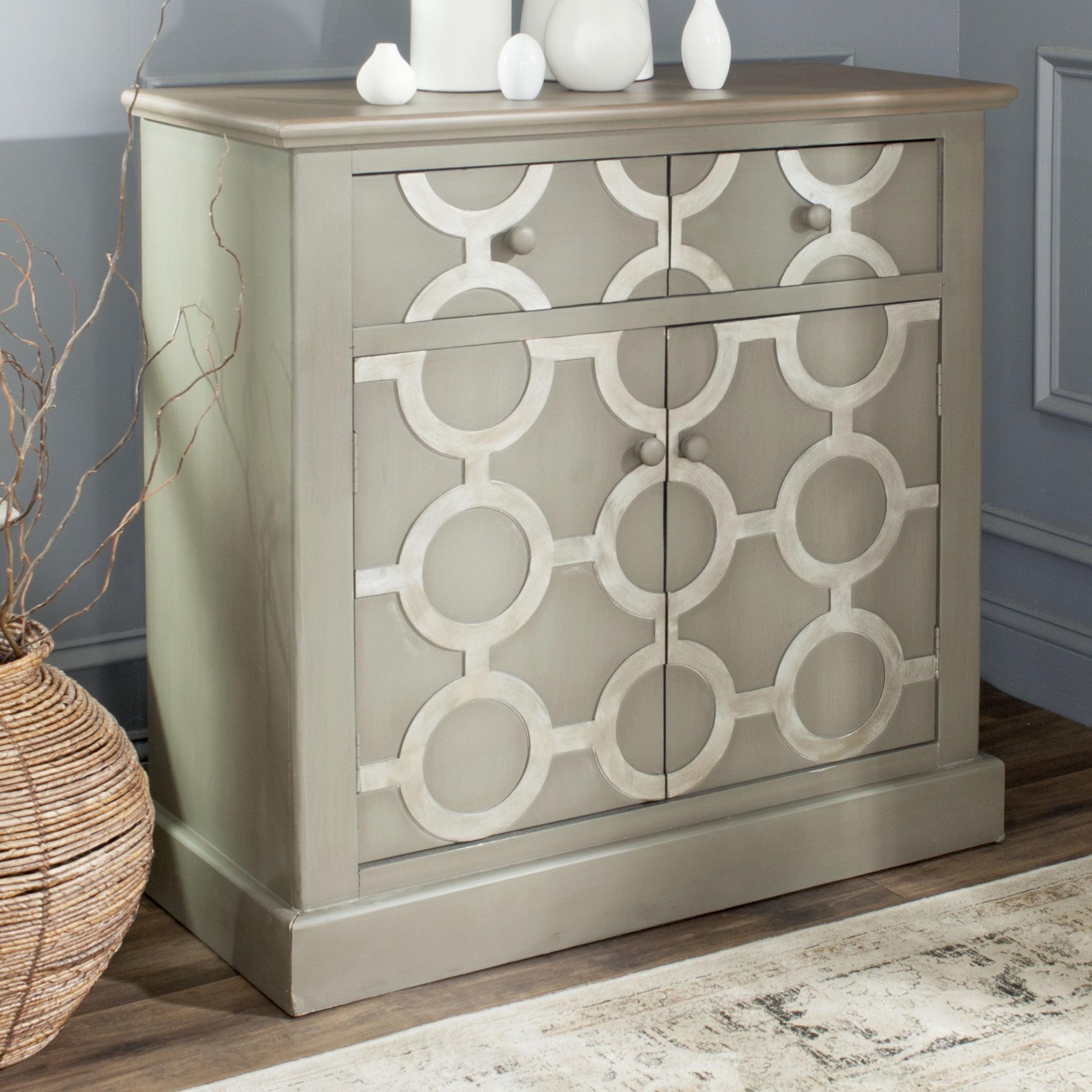 Petula Grey Geometric Fir Wood Accent Cabinet