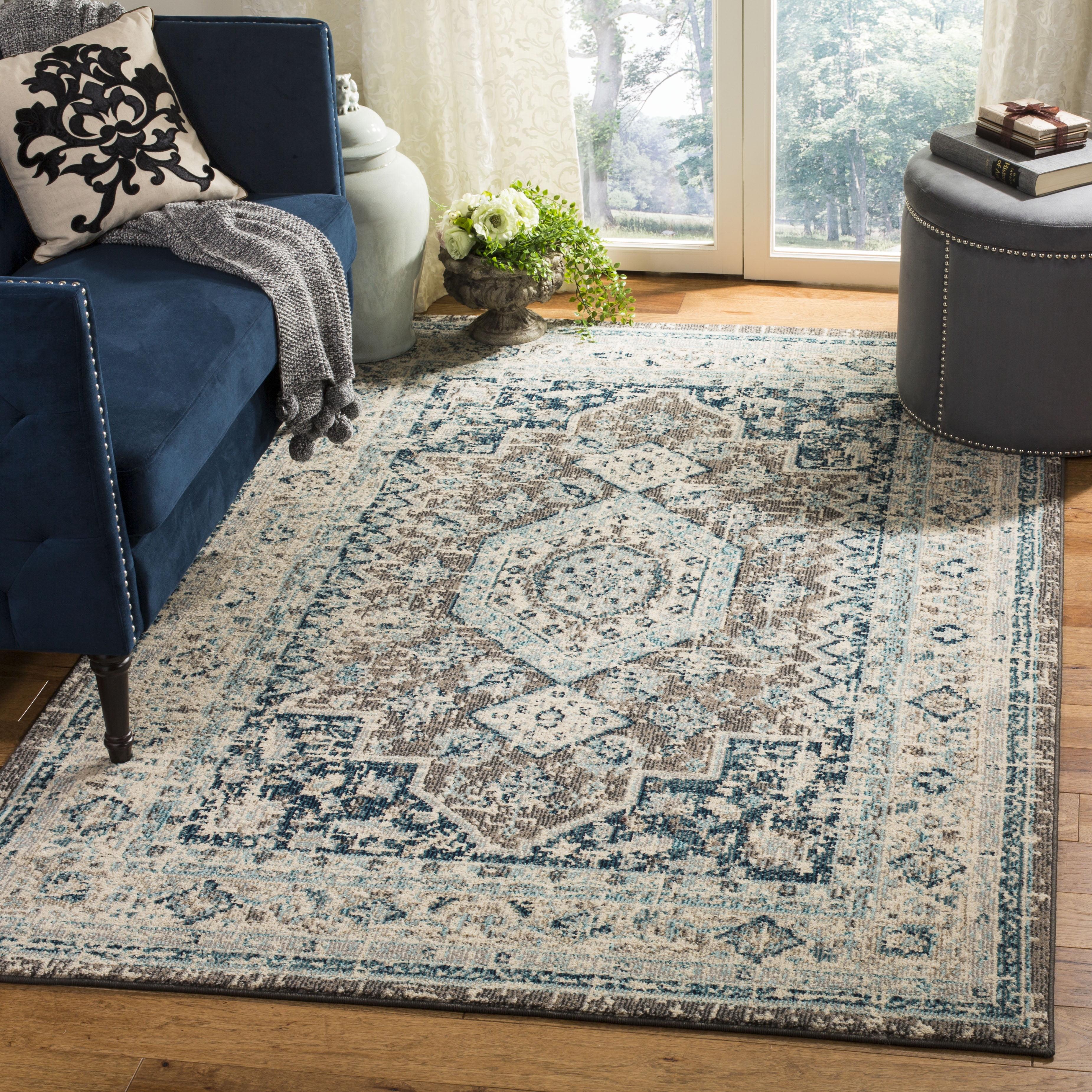 Blue and Gray Medallion Synthetic 9' x 12' Area Rug